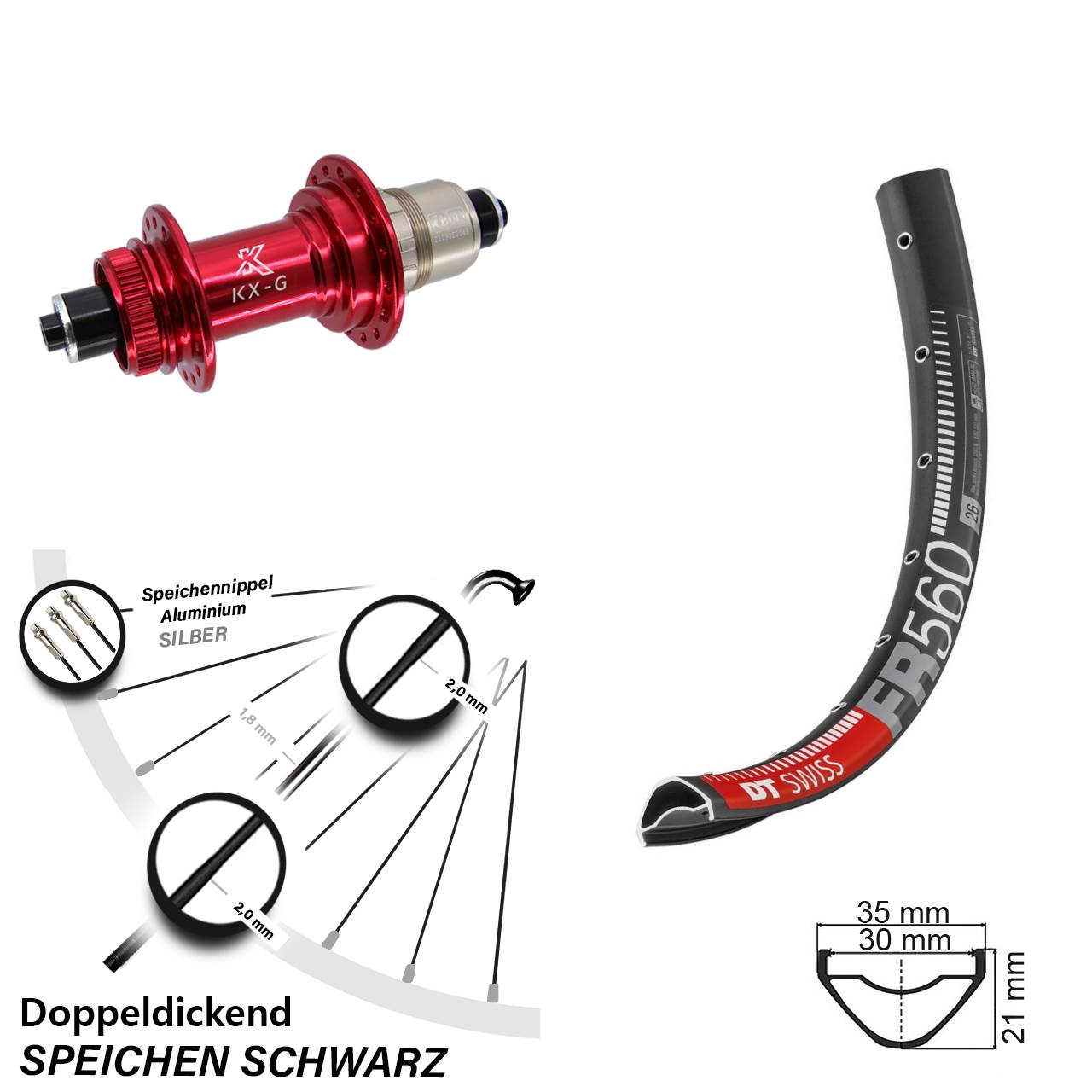 Disc Laufrad 26 Zoll DT Swiss FR560 KX-G rot XD-R QR