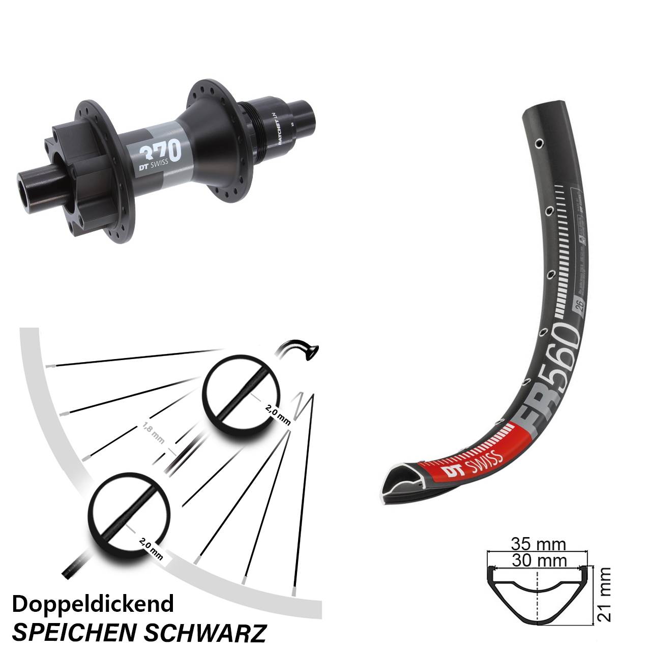 DT Swiss FR 560 DT Swiss 370 26 Zoll Disc Laufrad 12x148 Boost SRAM XD