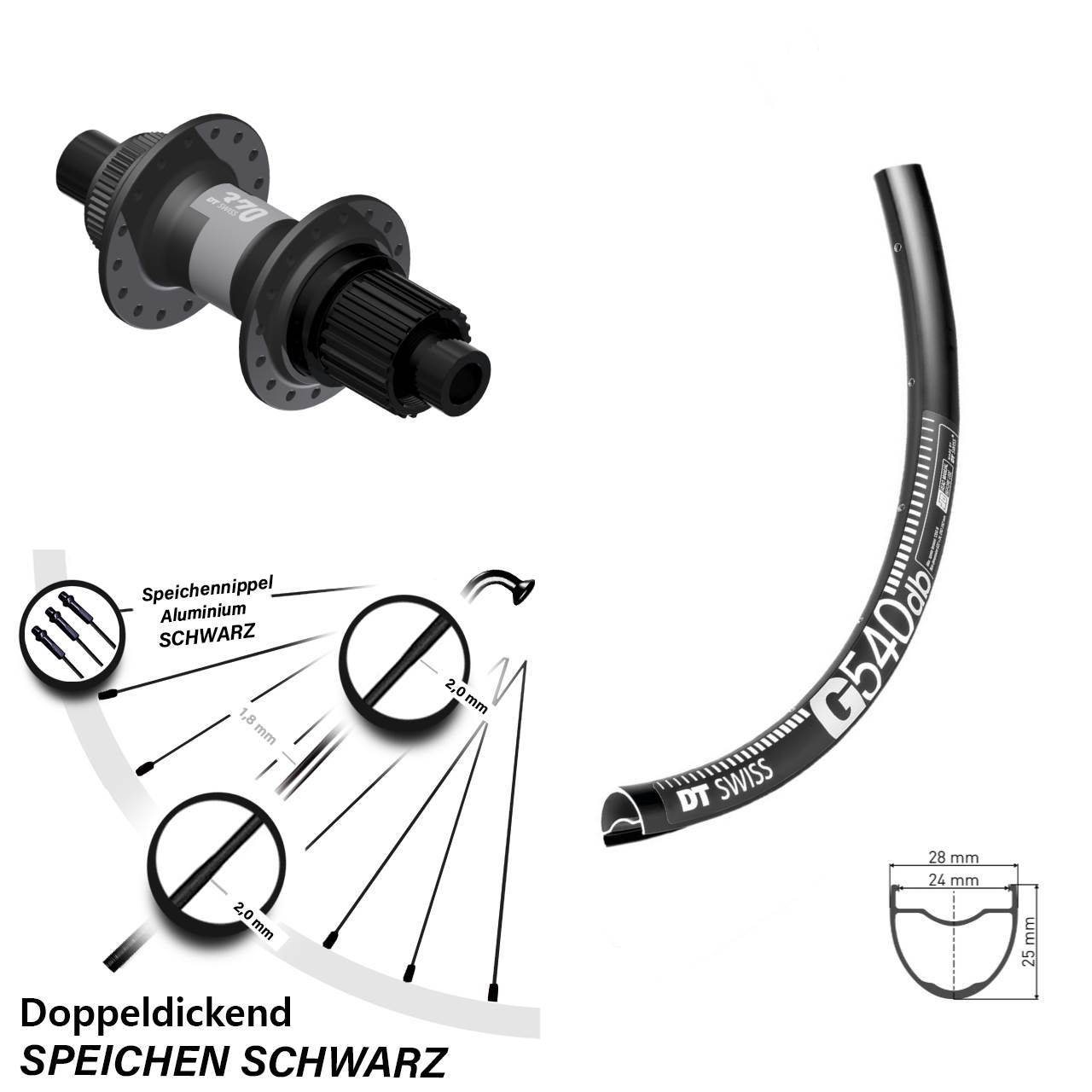 DT Swiss G 540-370 28 Zoll Centerlock Hinterrad 12x142 Micro Spline