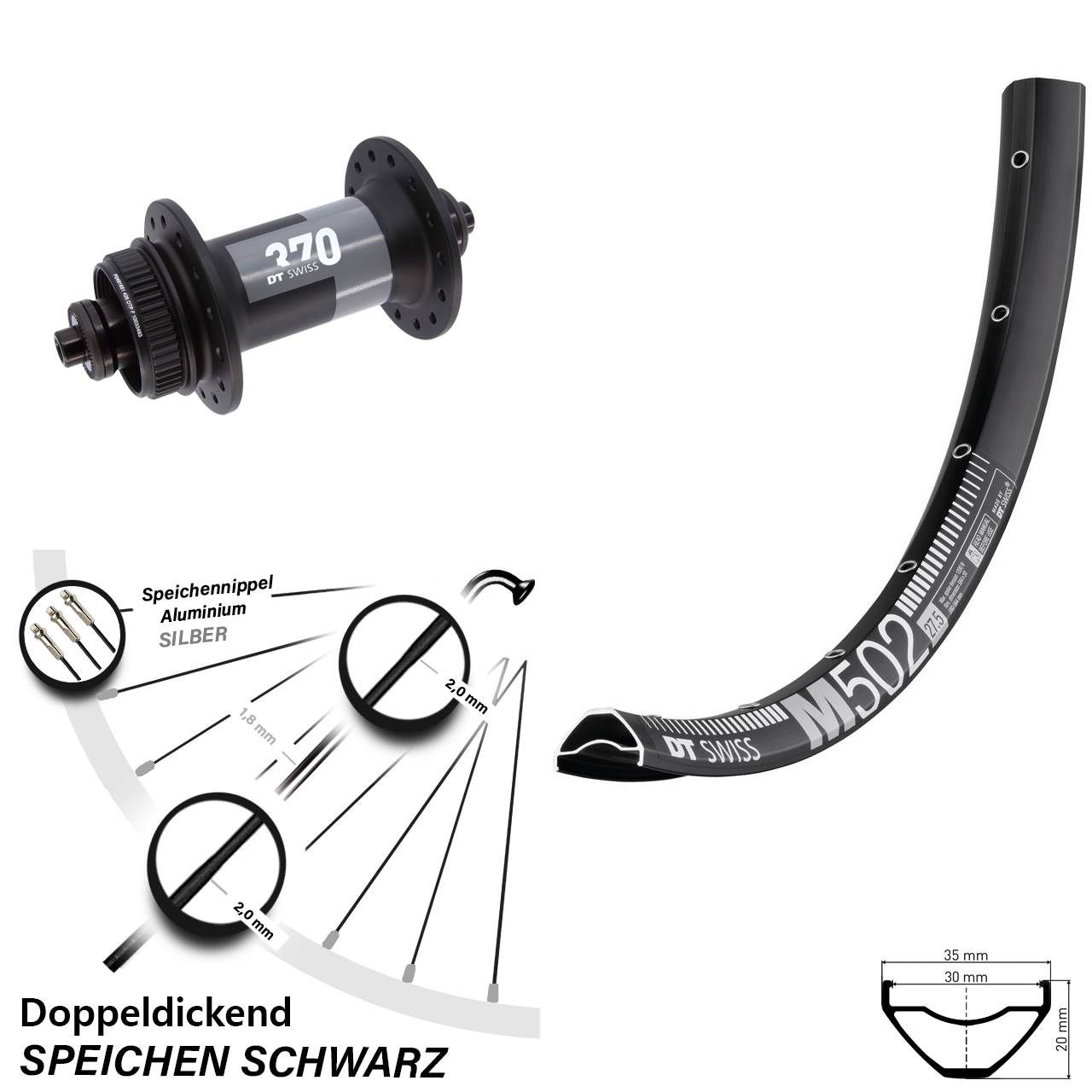 Vorderrad 29 Zoll DT Swiss M 502 Disc-370 5x100 Centerlock