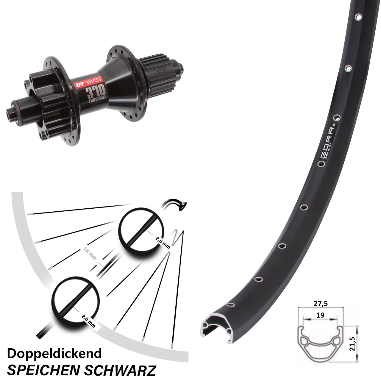 Hinterrad 6-Loch 26 Zoll Gora 19 DT Swiss 370 Hybrid Shimano Micro Spline für QR