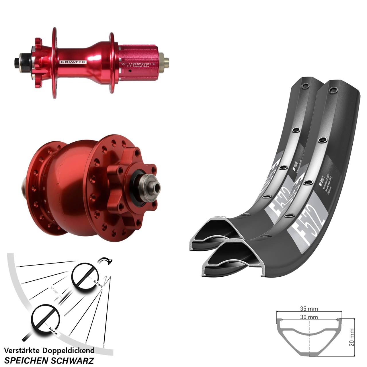 Laufradsatz 6-Loch 650B DT Swiss F 572 Novatec D792 SON 28 rot 8-12 fach QR
