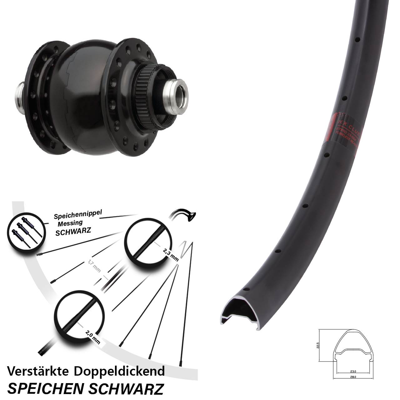 Disc Laufrad mit Nabendynamo 12x100 KX Clue SON 28 Zoll