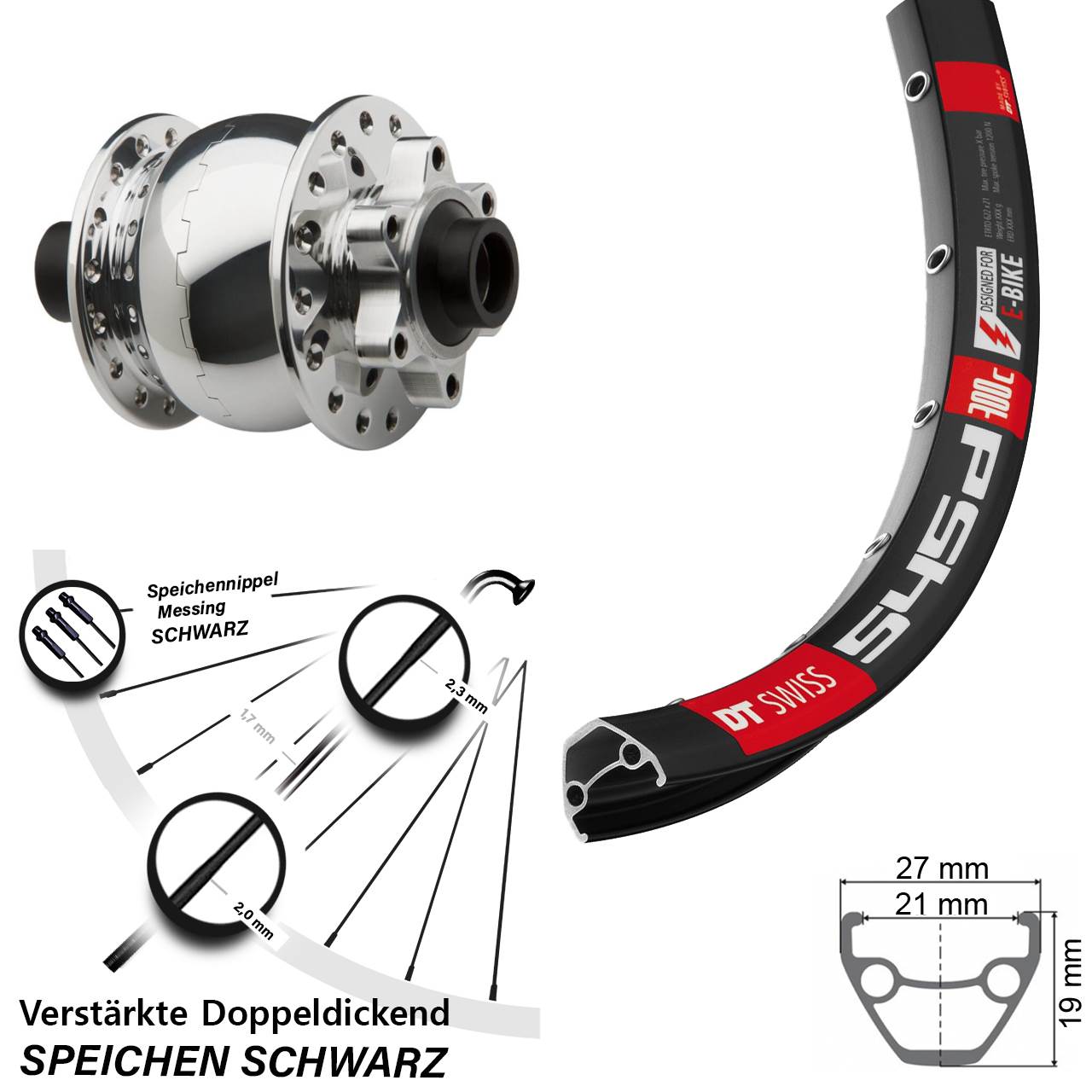 SON 28 poliert DT Swiss 545d 29 Zoll Disc Vorderrad mit Nabendynamo 15x100
