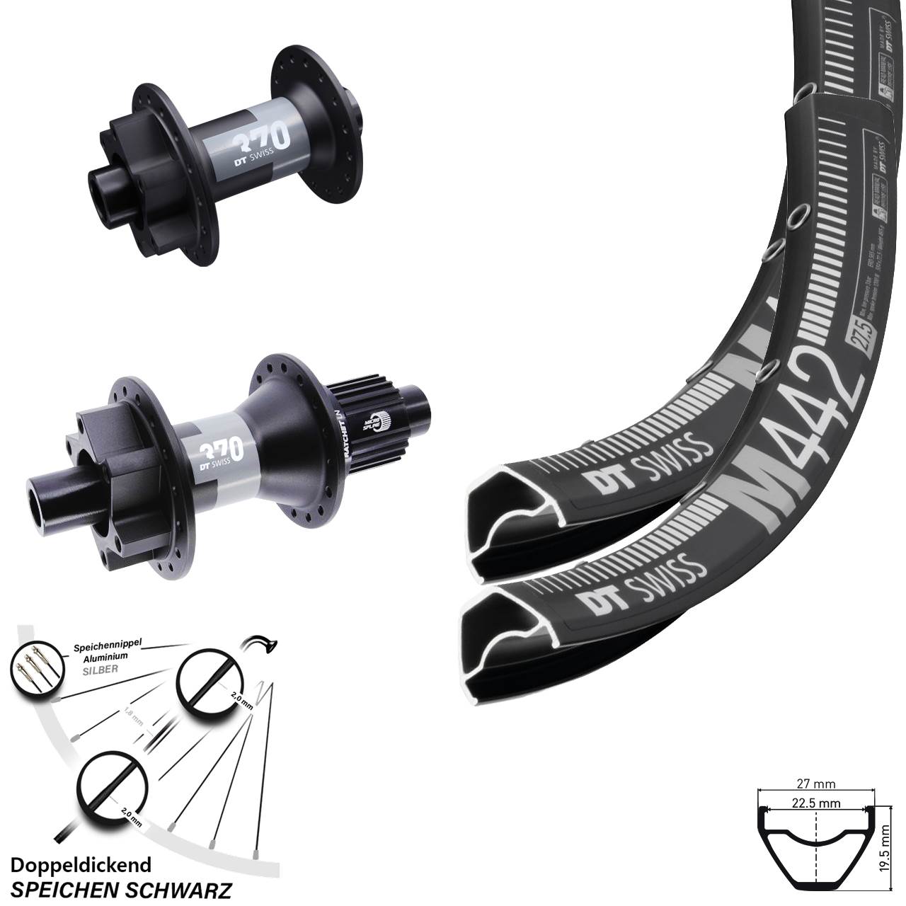 Laufradsatz 28/29 Zoll DT Swiss M442 Disc 6-Loch 15x100/12x142-370 Micro Spline