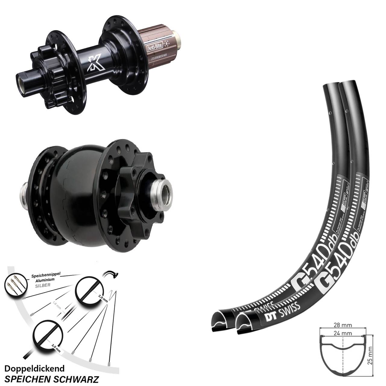 Disc Laufradsatz 12x100/142 28 Zoll DT Swiss G540 KX-M Shimano Anti-Bite 8-12 fach