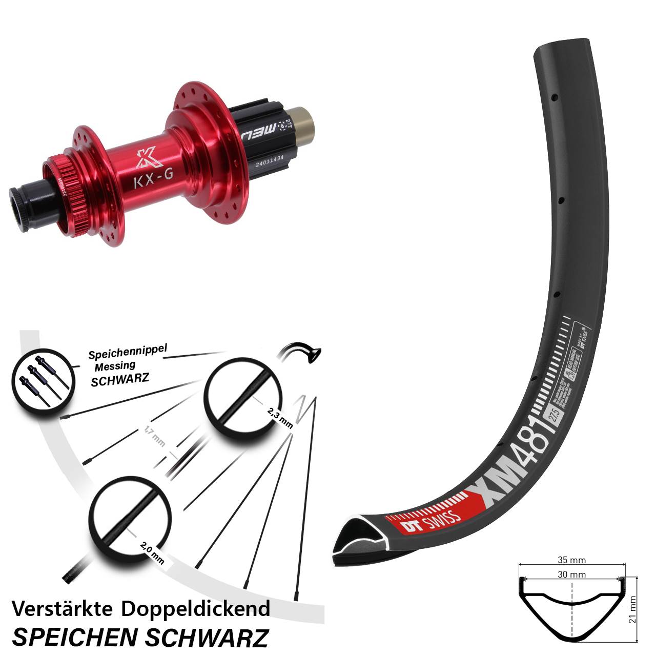 Disc Hinterrad 27,5 Zoll DT Swiss XM481 KX-G rot Campagnolo N3W 12x142