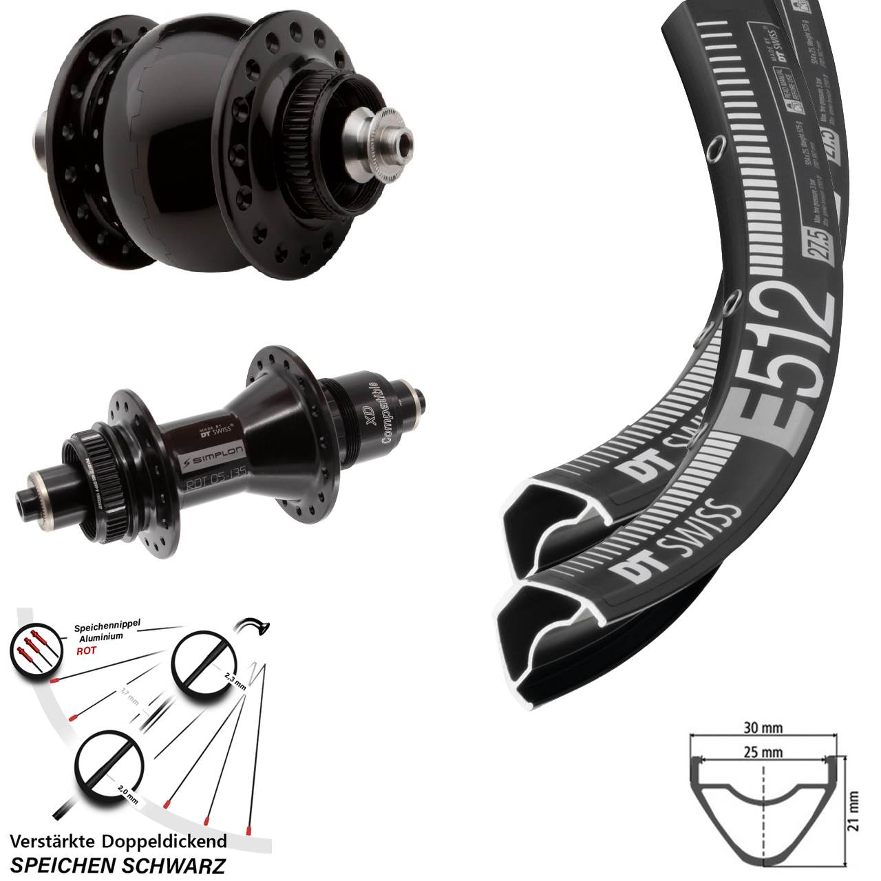 Laufradsatz Centerlock QR 27,5 Zoll DT Swiss E 512-370 SON delux Sram XD