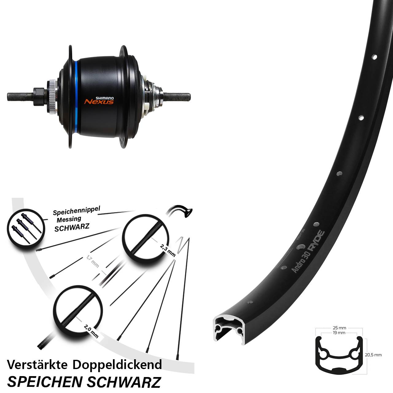 28 Zoll Andra 30 Shimano 8 Gang Di2 Disc E-Bike Laufrad
