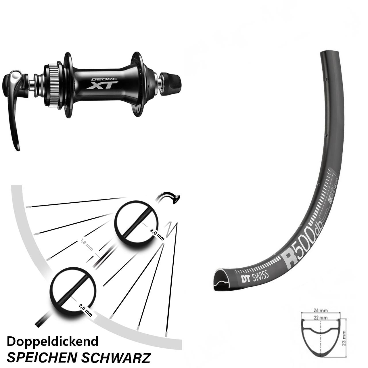 Vorderrad DT Swiss R 500 28 Zoll Shimano HB-M8000 Centerlock