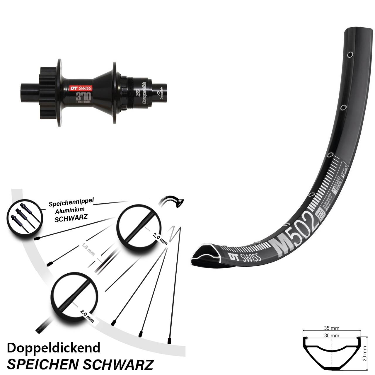 29 Zoll Hinterrad DT Swiss 370 6-Loch und M 502 Sram XD