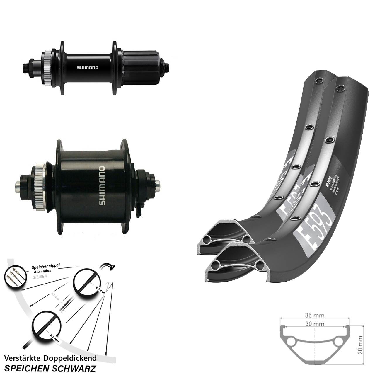 Laufradsatz Centerlock 29 Zoll DT Swiss E593 Shimano DH-UR700-3D FH-QC400 8-11 fach HG QR