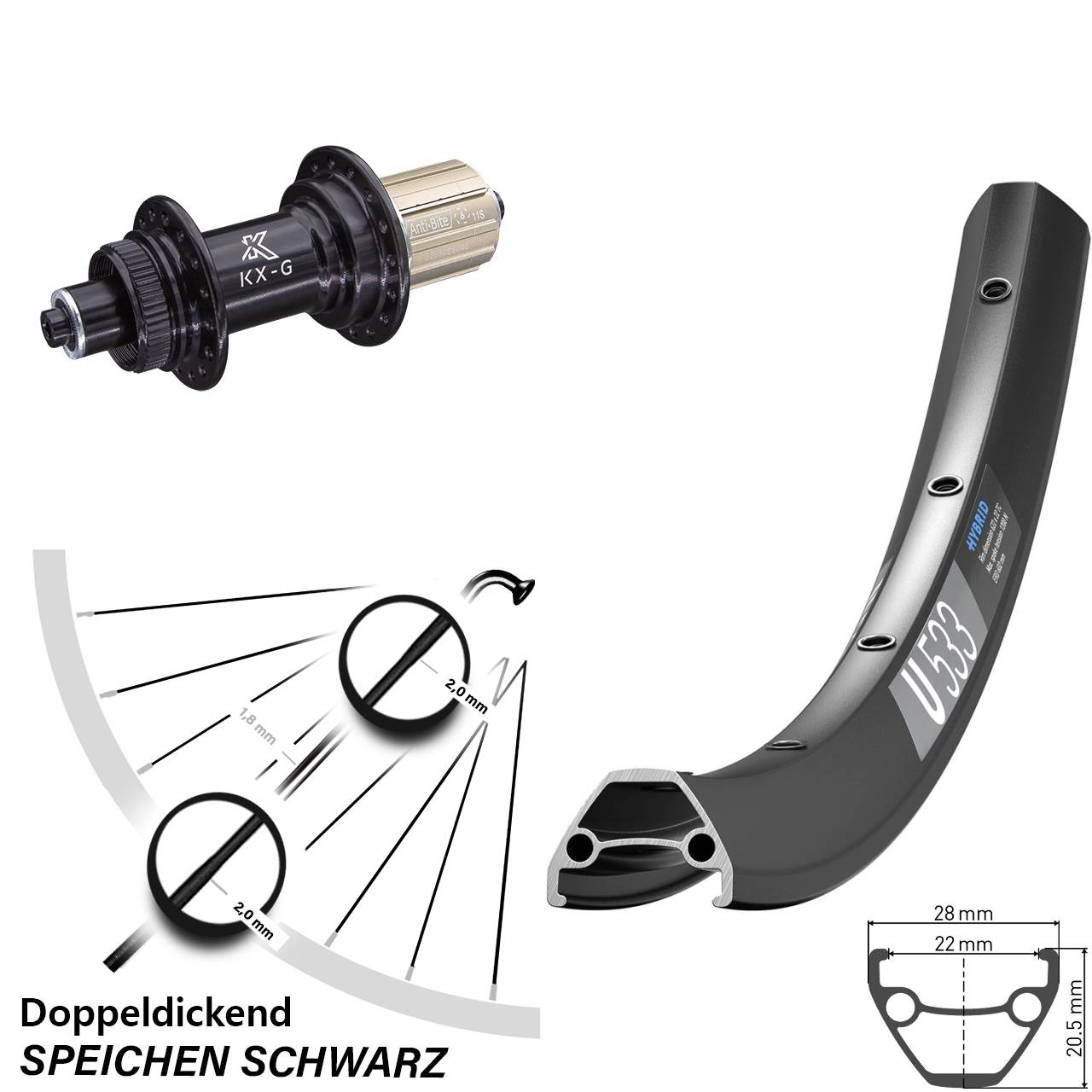 Disc Hinterrad für Schnellspanner 28-29 Zoll DT Swiss U533 KX-G 8-12 fach