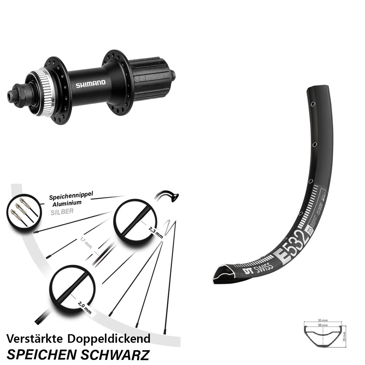 DT Swiss E 532 Shimano FH-M4050 29 Zoll Centerlock Hinterrad QR 8-11 fach HG