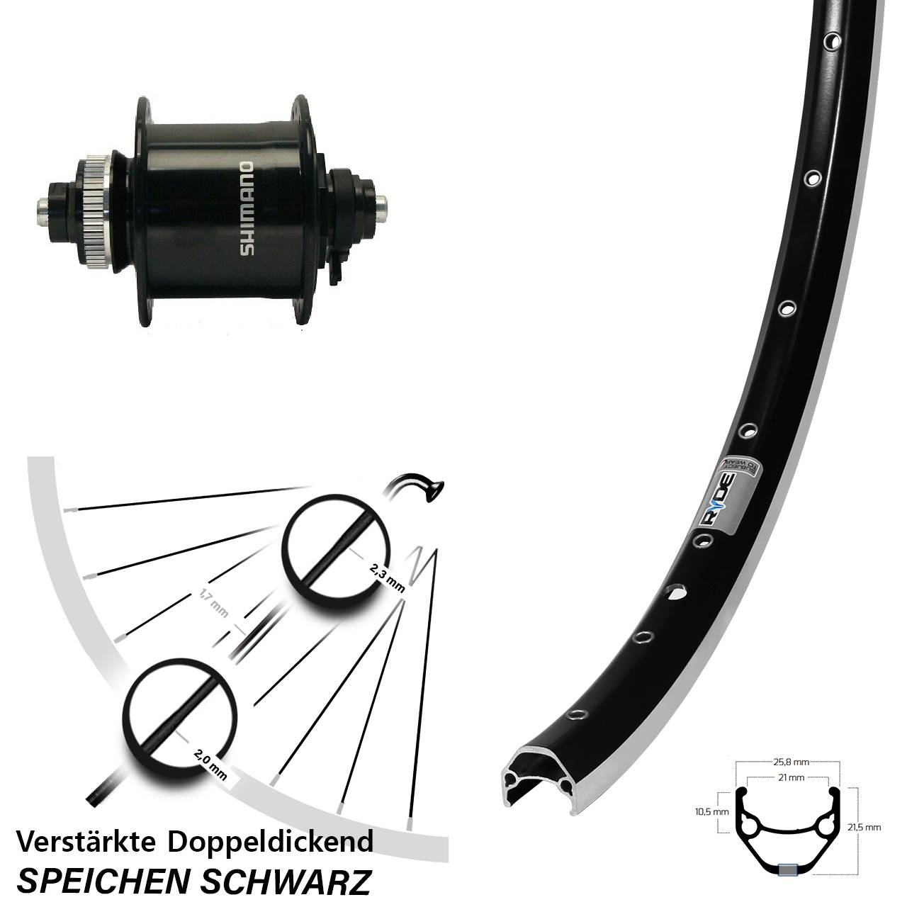 Shimano DH-UR700-3D Ryde ZAC 421 Vorderrad 28 Zoll