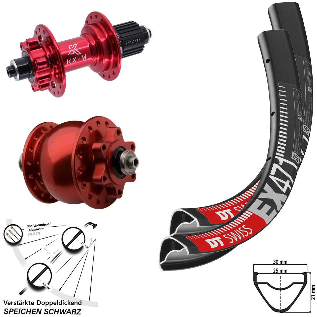 6-Loch Laufradsatz 27,5 Zoll DT Swiss EX471 KX-M Shimano Micro Spline SON 28 QR
