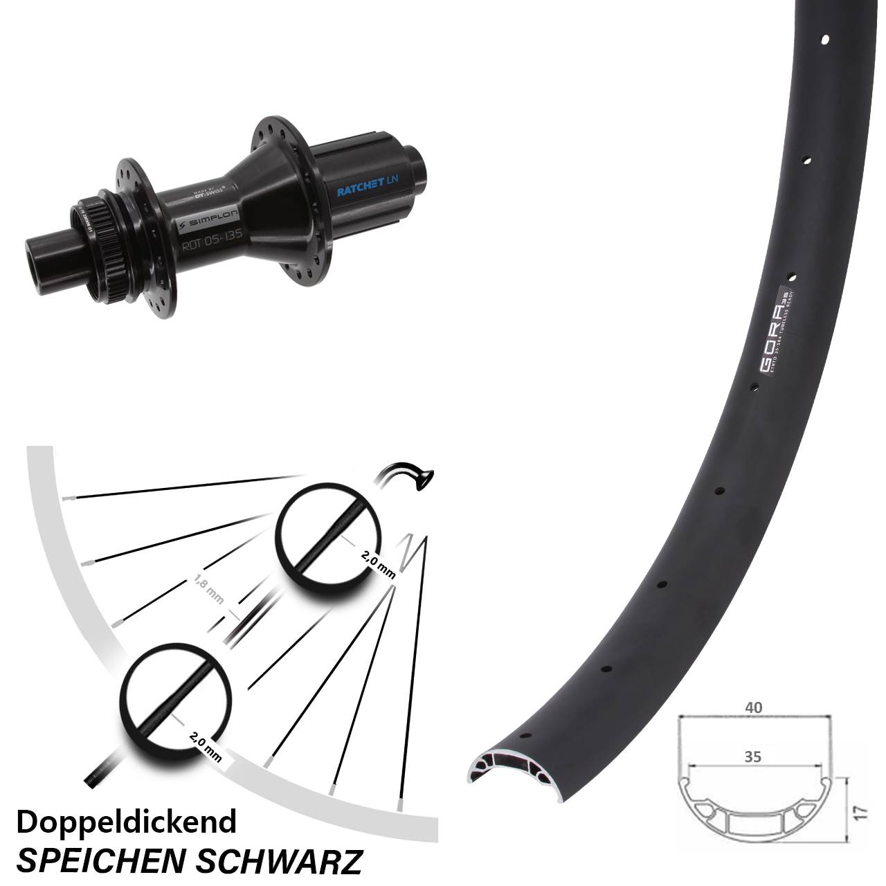 Gora 35 DT Swiss 370 Hybrid 27,5 Zoll Hinterrad Centerlock 12x142 8-11 fach HG
