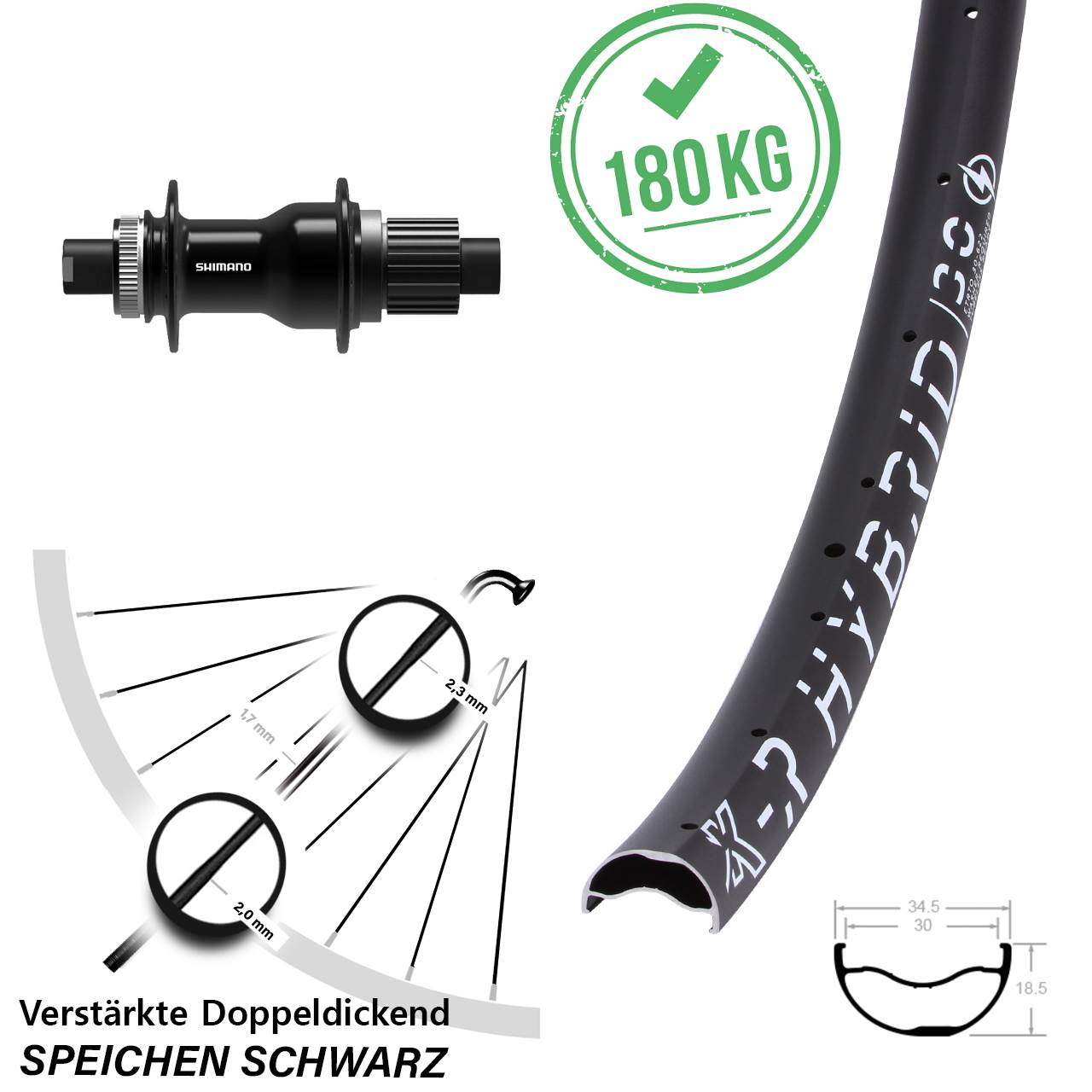 KX-R Hybrid 30 Shimano FH-TC500-B Boost 29 Zoll Hinterrad 12x148 Micro Spline