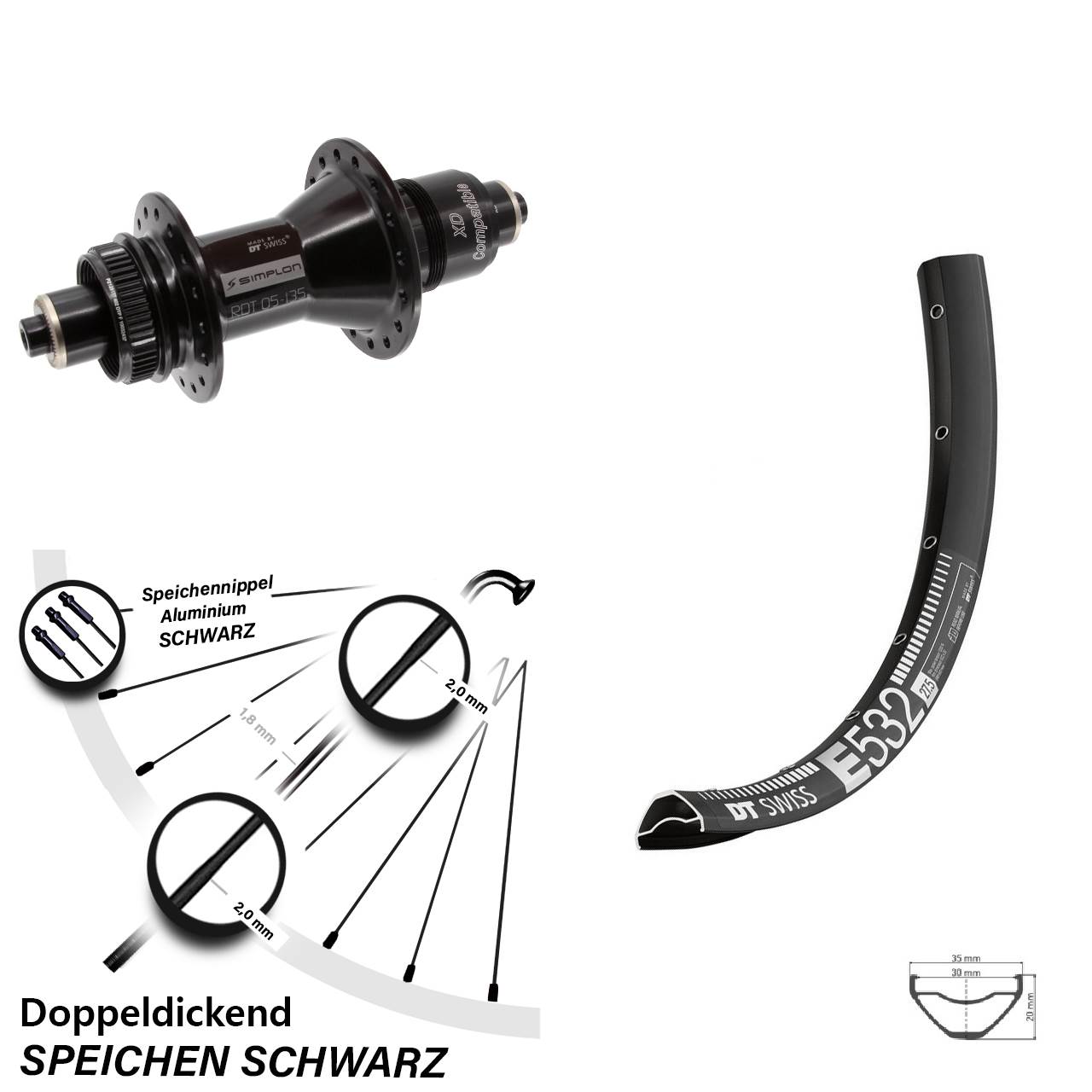 DT Swiss E532-370 27,5 Zoll Centerlock Hinterrad QR XD