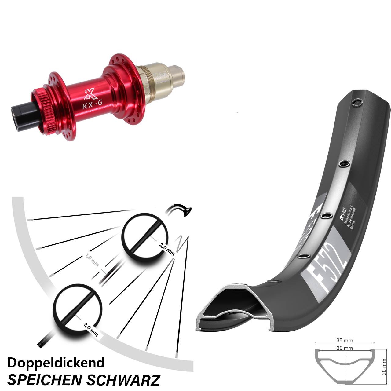 DT Swiss F 572 KX-G rot 29 Zoll Disc Hinterrad 12x142
