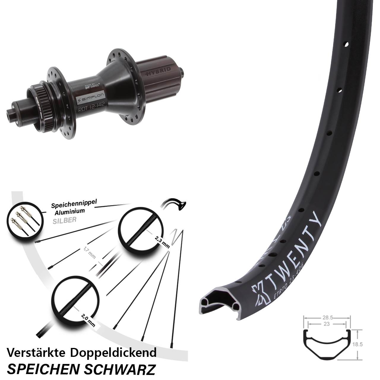 Disc Laufrad QR 20 Zoll KX Twenty DT Swiss 370 Hybrid 8-11 fach HG