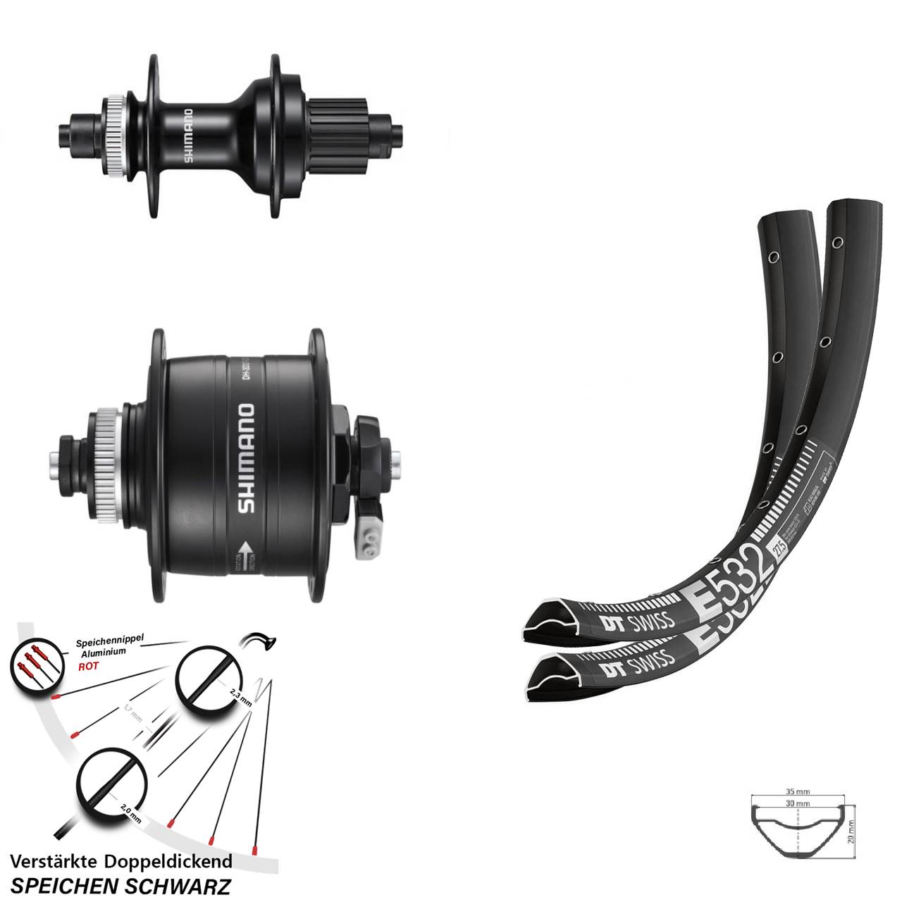 29 Zoll DT Swiss E 532 Shimano DH-3D37 MT500 Centerlock Laufradsatz QR Micro Spline