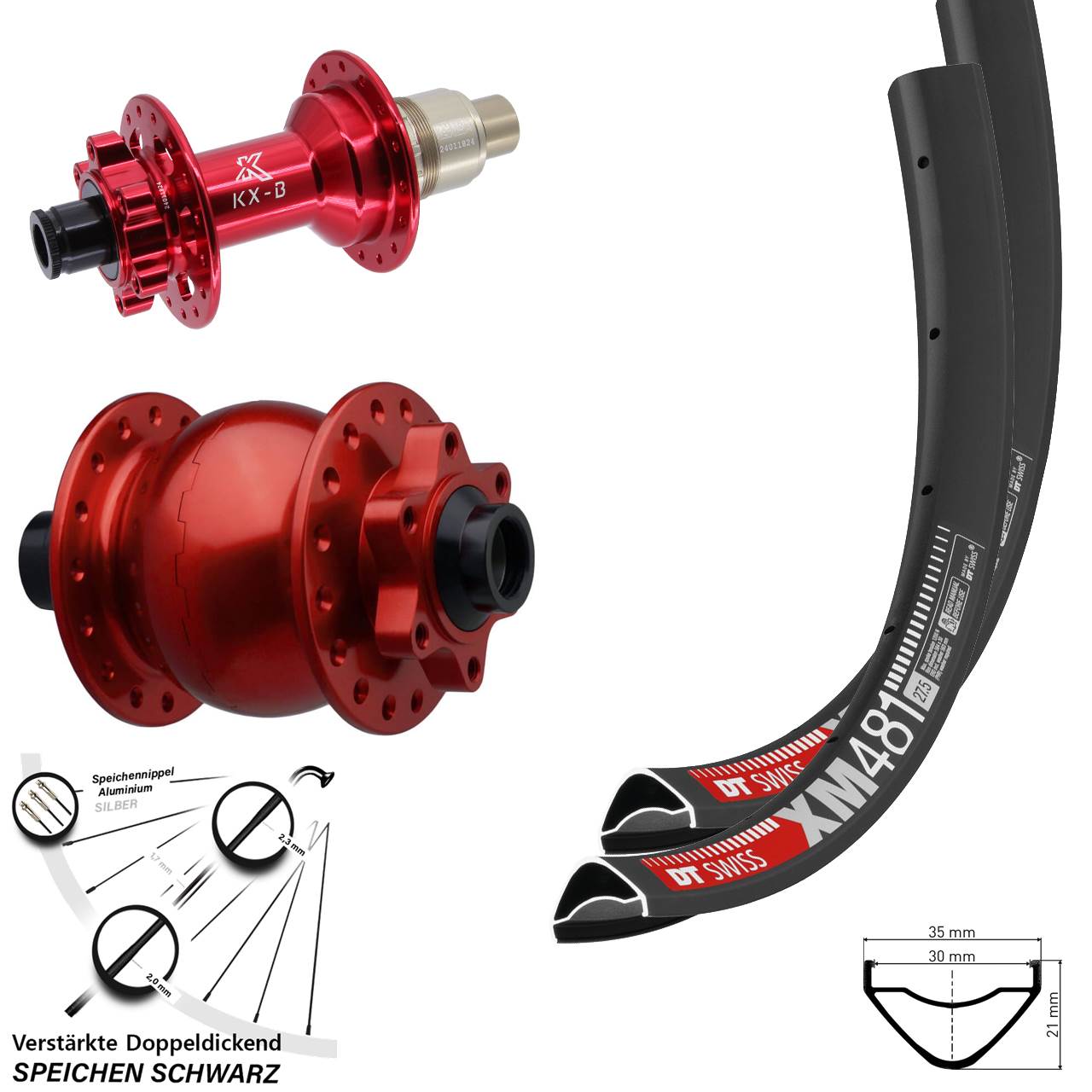 DT Swiss XM 481 KX-B rot SON 28 27,5 Zoll Disc Laufrad-Satz 15x110 12x148 XD