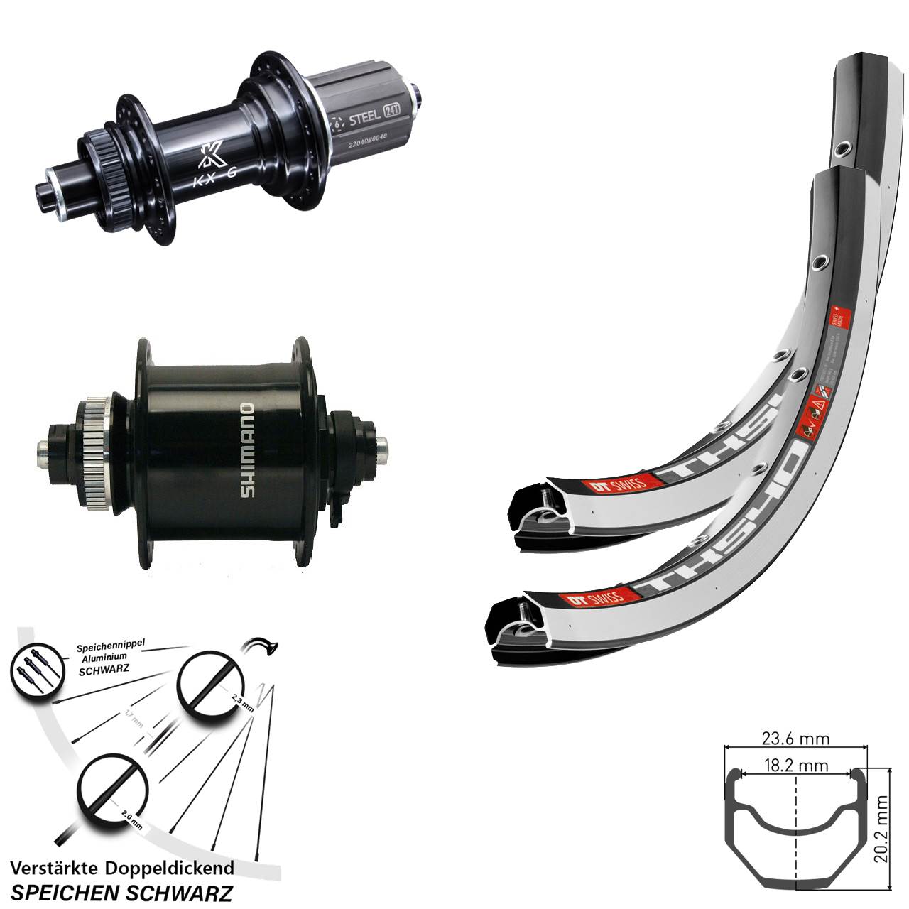 28 Zoll DT Swiss TK540 KX-GS Shimano DH-UR700 Laufrad-Satz QR 8-12 fach