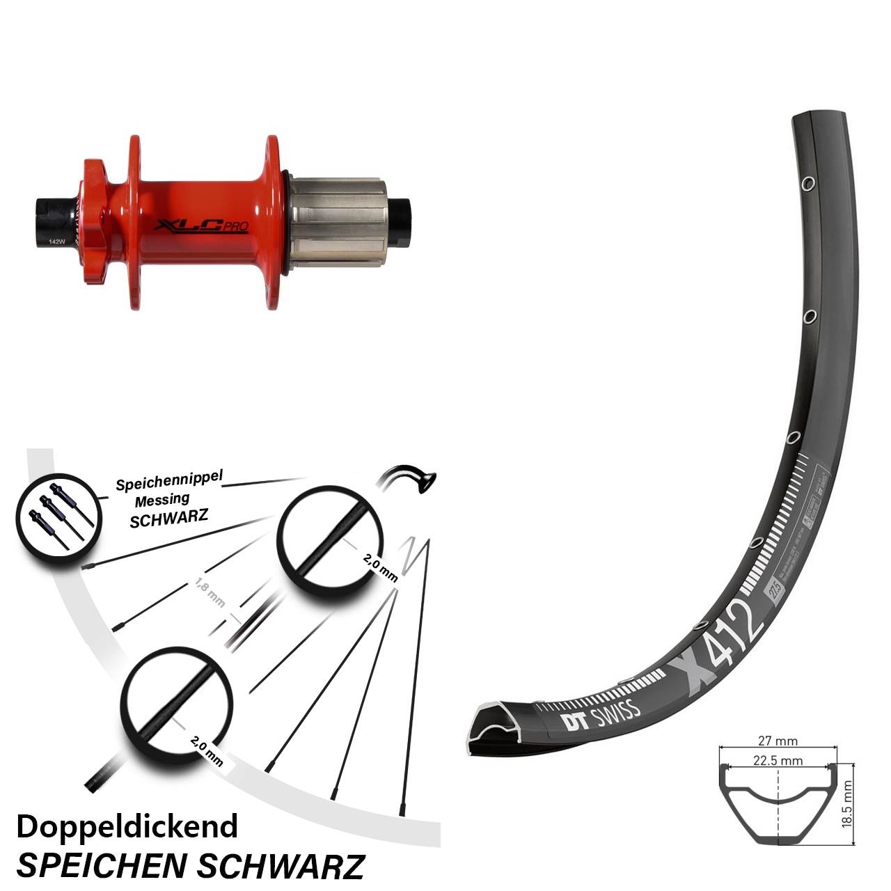 Hinterrad 6-Loch 28-29 Zoll DT Swiss X 412 XLC Pro rot 8-11 fach HG 12x142