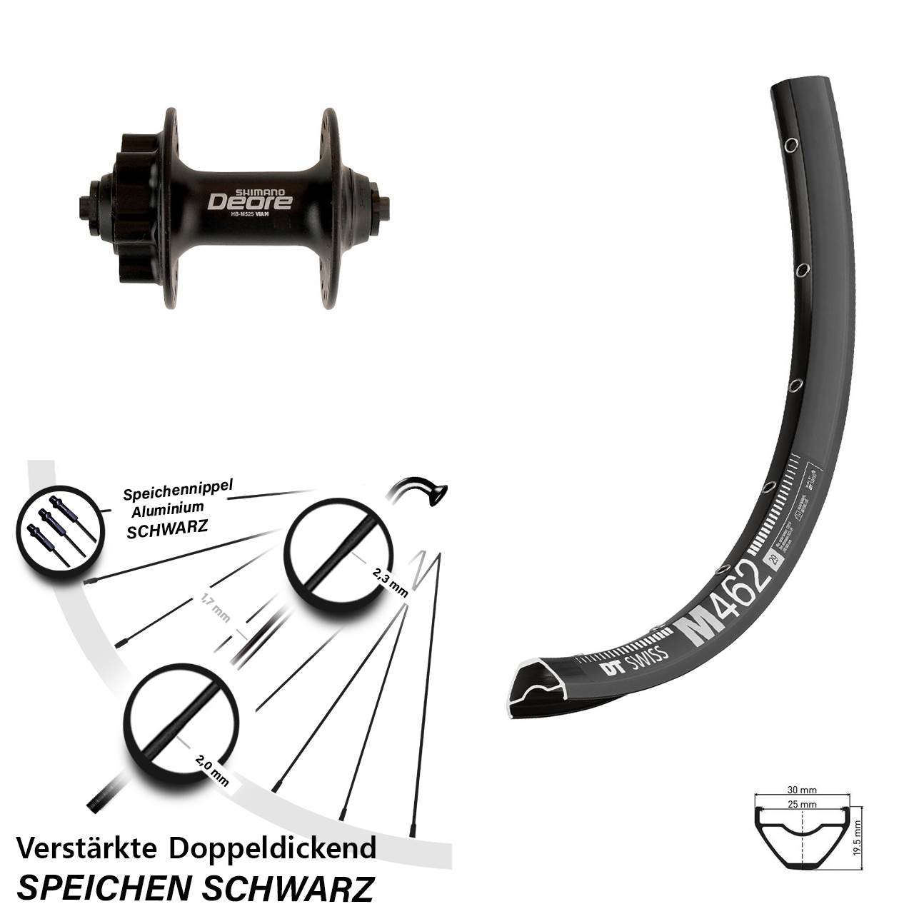 27,5 Zoll DT Swiss M 462 Shimano Deore Disc Laufrad QR