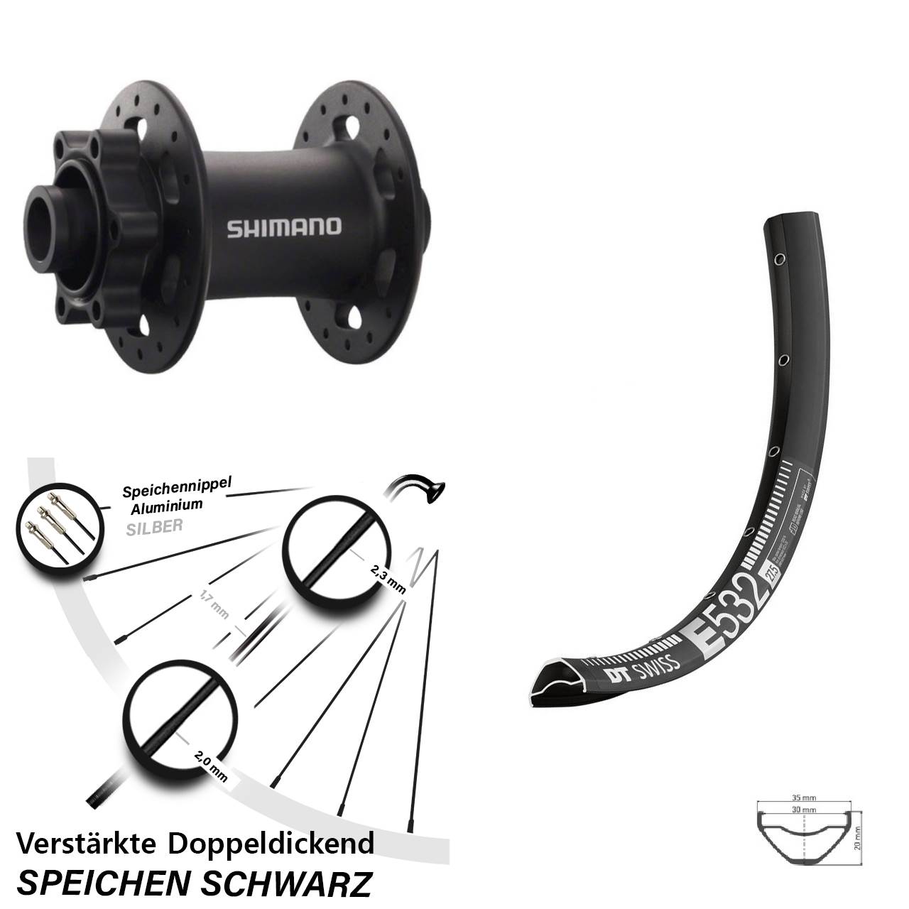 DT Swiss E532 Shimano Deore XT 29 Zoll 6-Loch Vorderrad 15x100
