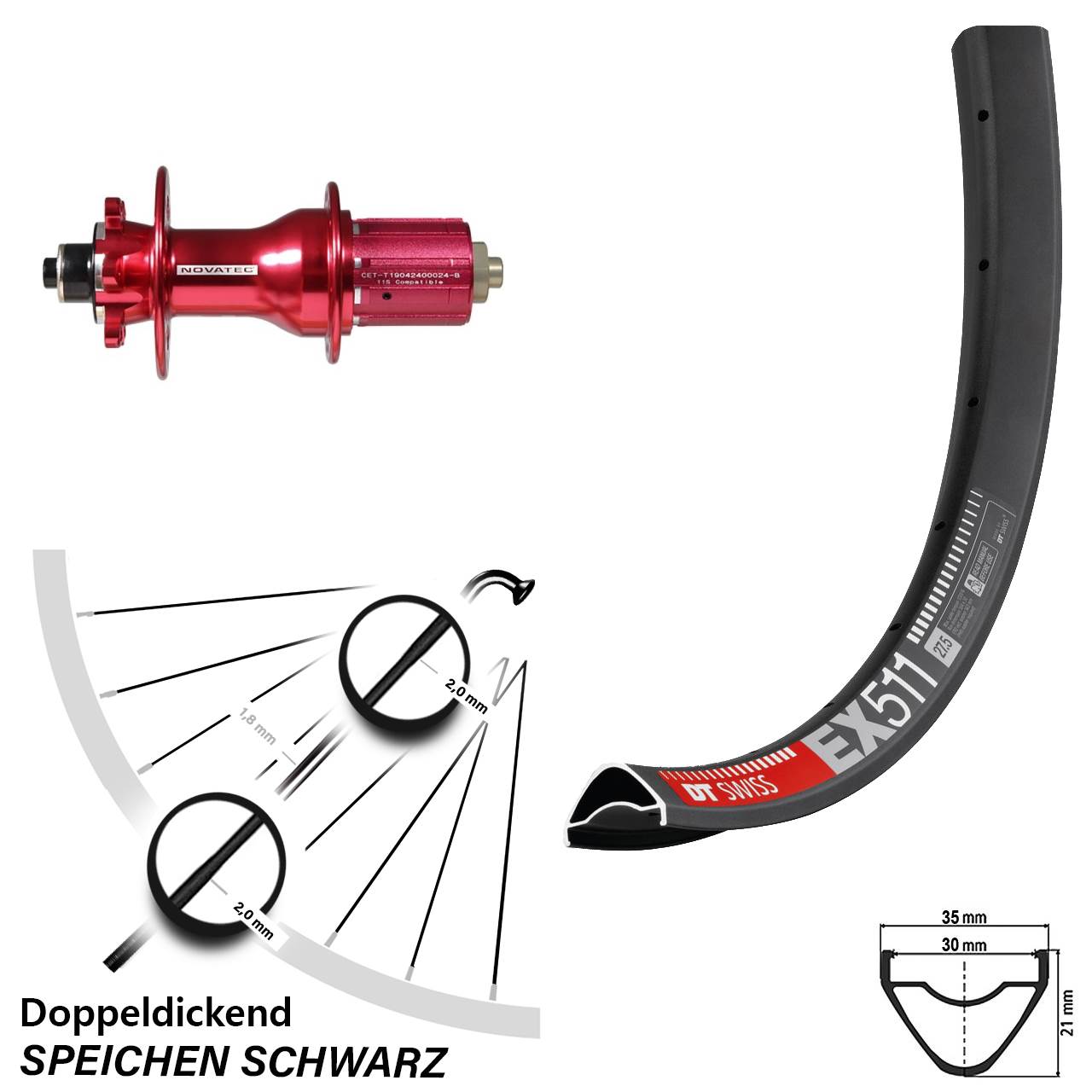 DT Swiss EX511 Novatec D792 29 Zoll 6-Loch Hinterrad für Schnellspanner 8-12 fach
