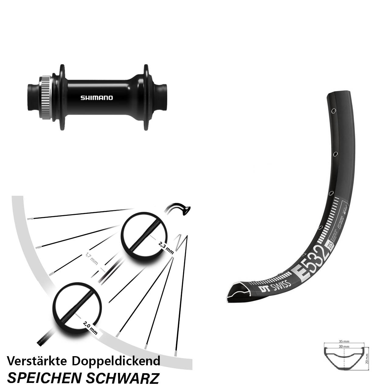 Vorderrad Centerlock 15x100 29 Zoll DT Swiss E 532 Shimano HB-TC500