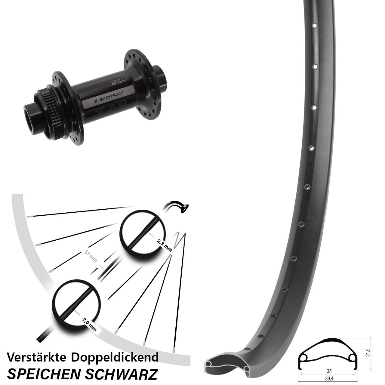 Centerlock Vorderrad 27,5 Zoll Ambrosio E35 DT Swiss 370 15x100