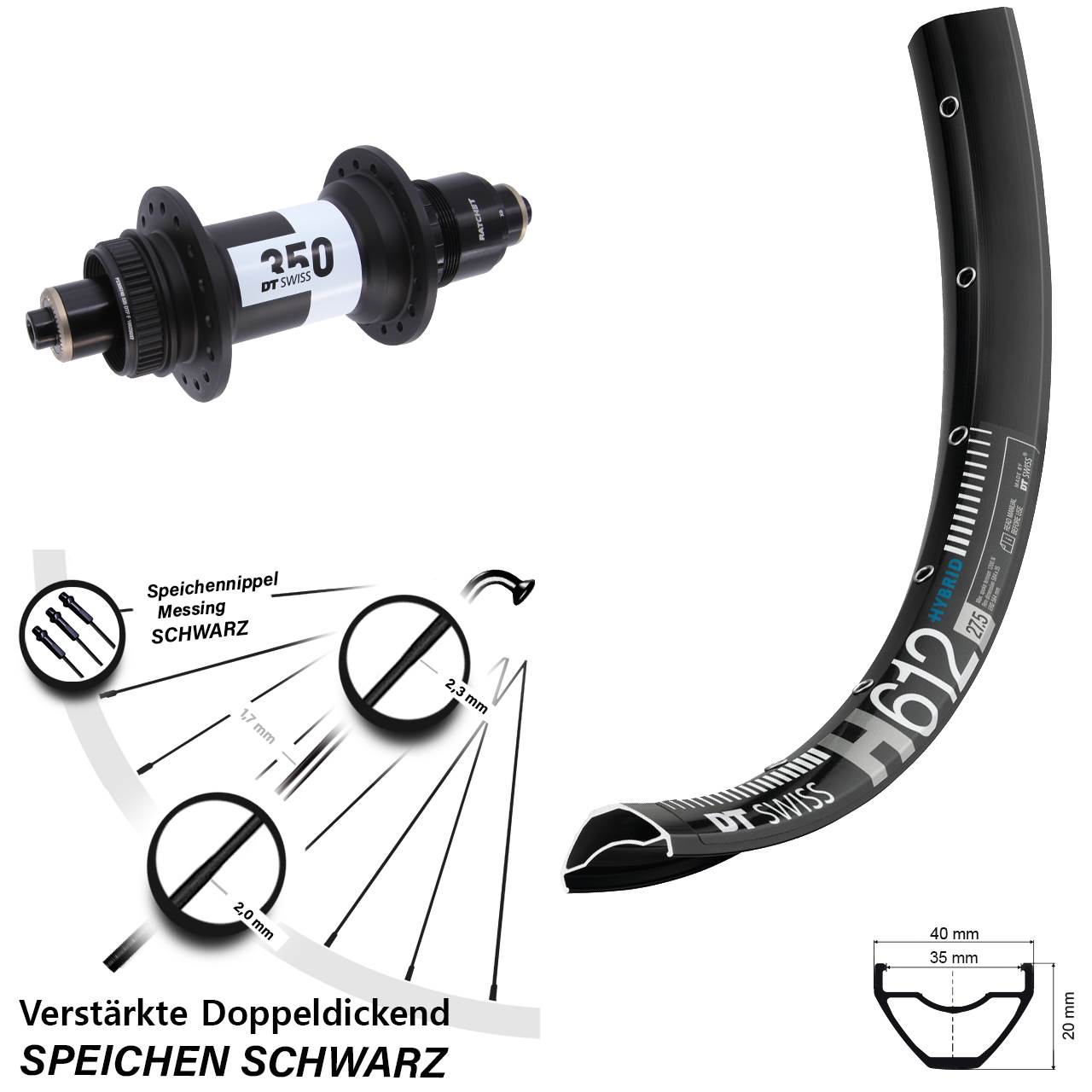 27,5 Zoll DT Swiss H612-350 Disc Laufrad für Schnellspanner XD