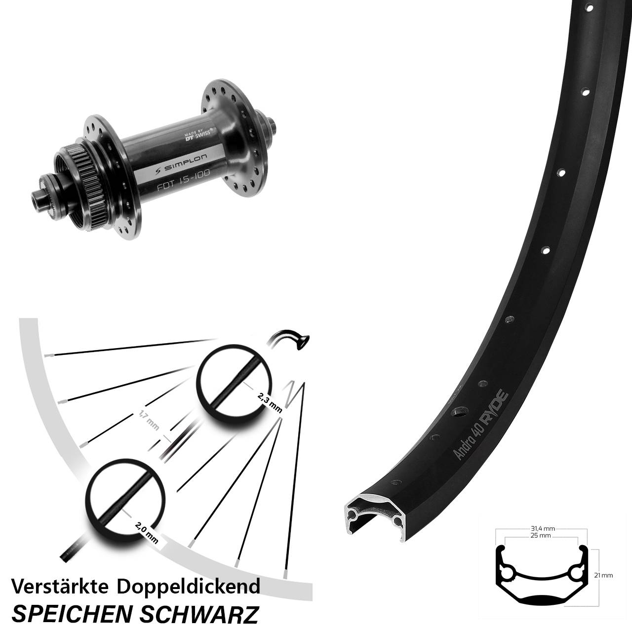 Ryde Andra 40 DT Swiss 370 20 Zoll Disc Vorderrad QR