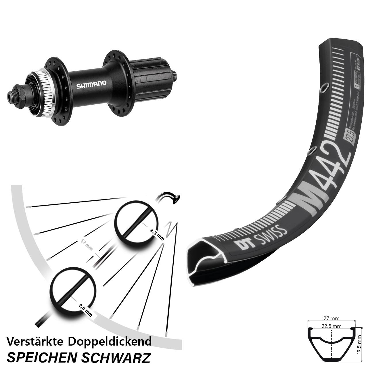 28-29 Zoll DT Swiss M 442 Shimano Alivio Disc Hinterrad für Schnellspanner 8-11 fach