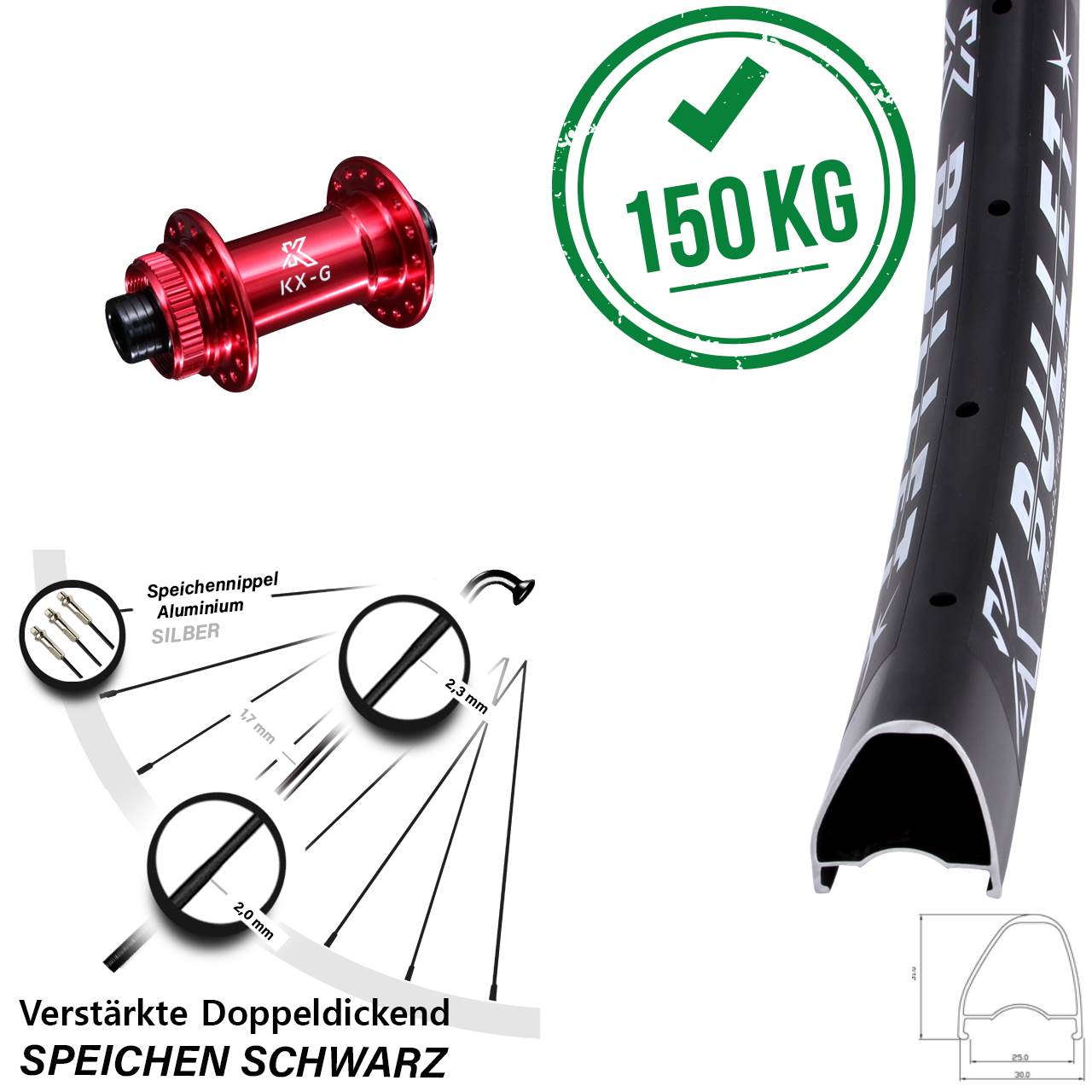 Disc Vorderrad 29 Zoll KX-G Bullet OS rot 12x100