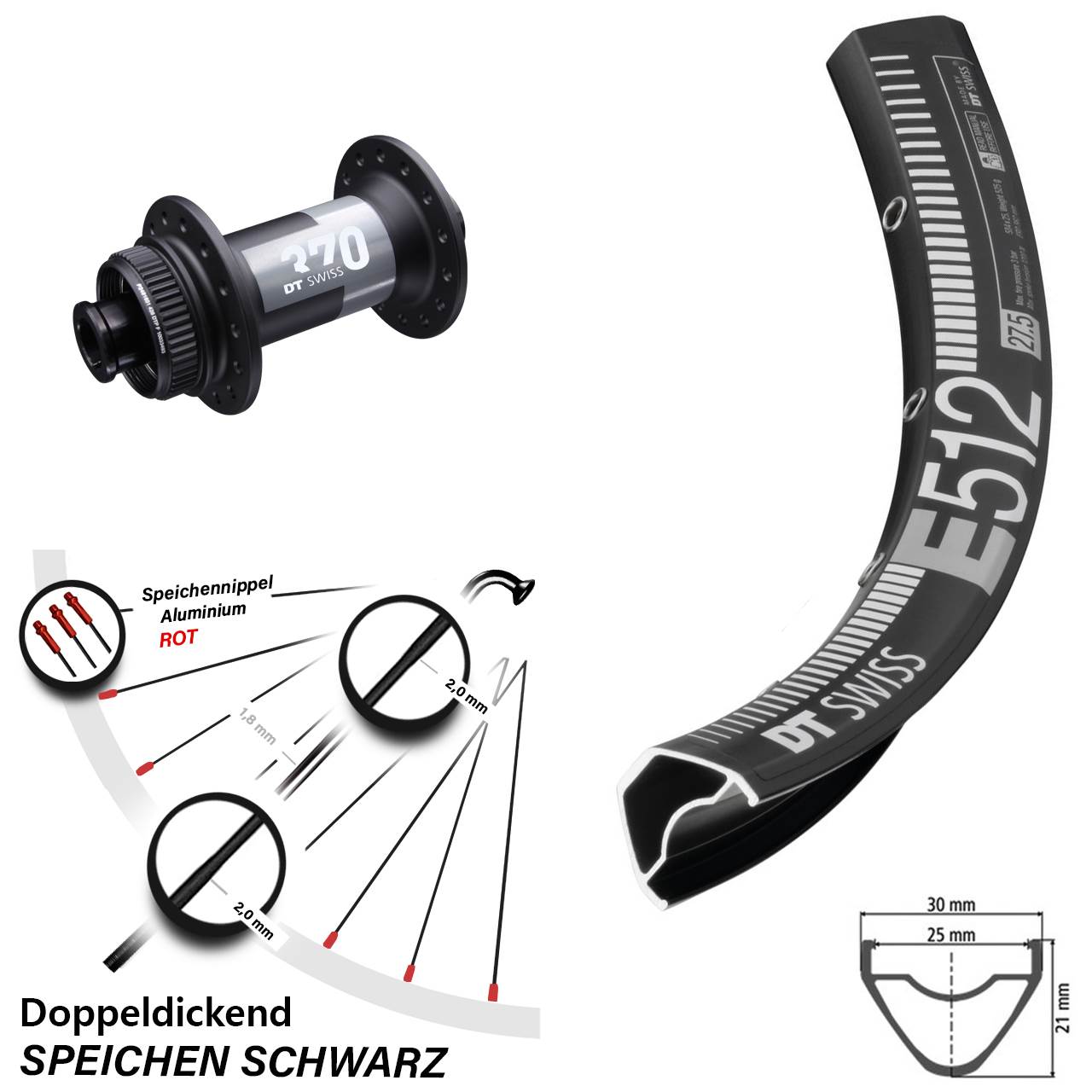 29 Zoll DT Swiss E 512-370 Vorderrad Centerlock 15x100