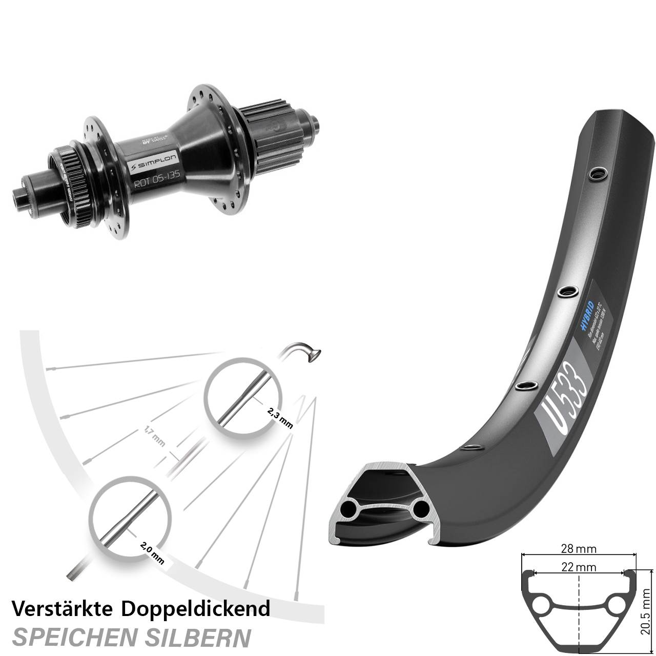 Hinterrad Centerlock 29 Zoll DT Swiss U 533-370 Hybrid Micro Spline für Schnellspanner