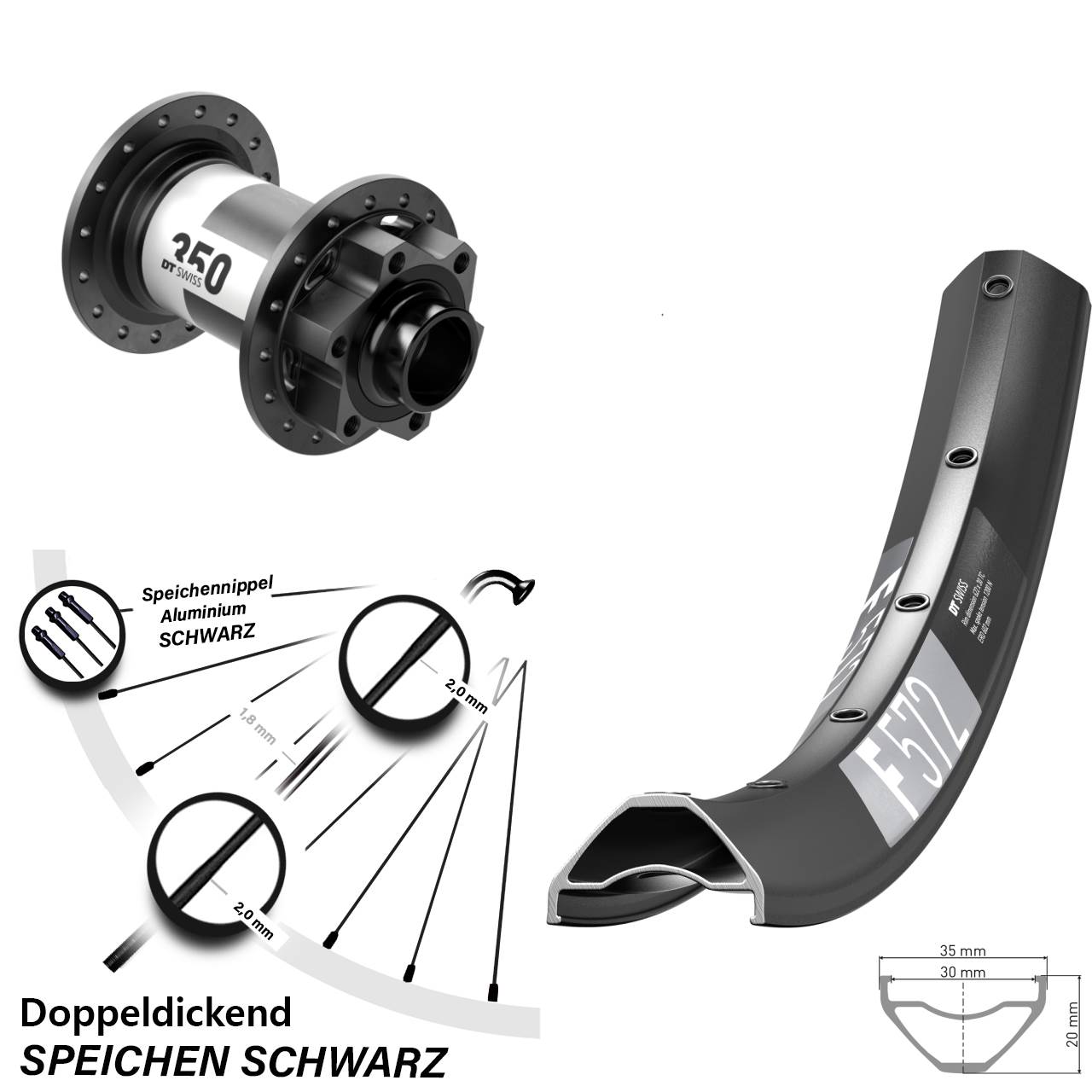 DT Swiss F 572 350 29 Zoll Disc Vorderrad 20x110 Boost