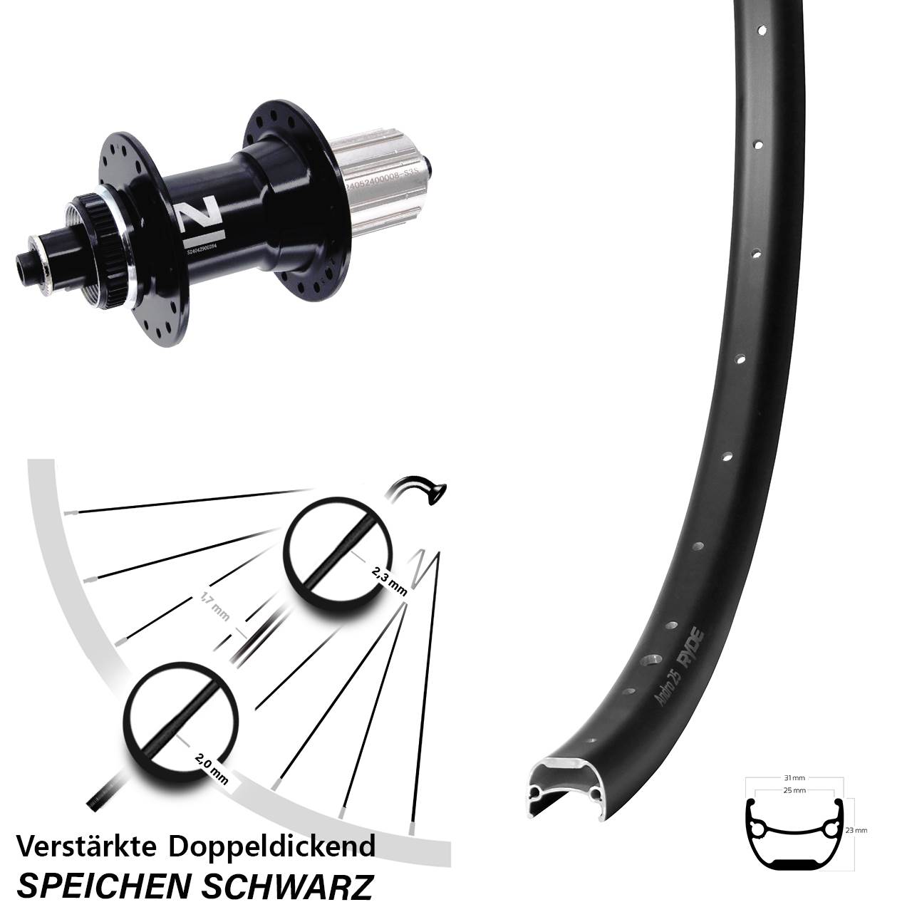 Hinterrad Centerlock 29 Zoll Ryde Andra 25 Novatec D042SB 8-12 fach HG für Schnellspanner