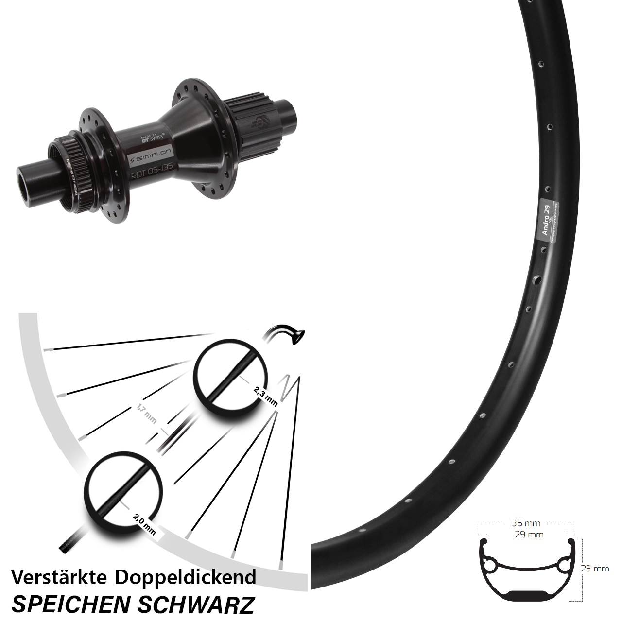 Ryde Andra 29 DT Swiss 370 Hybrid 26 Zoll Centerlock Hinterrad 12x142 Micro Spline