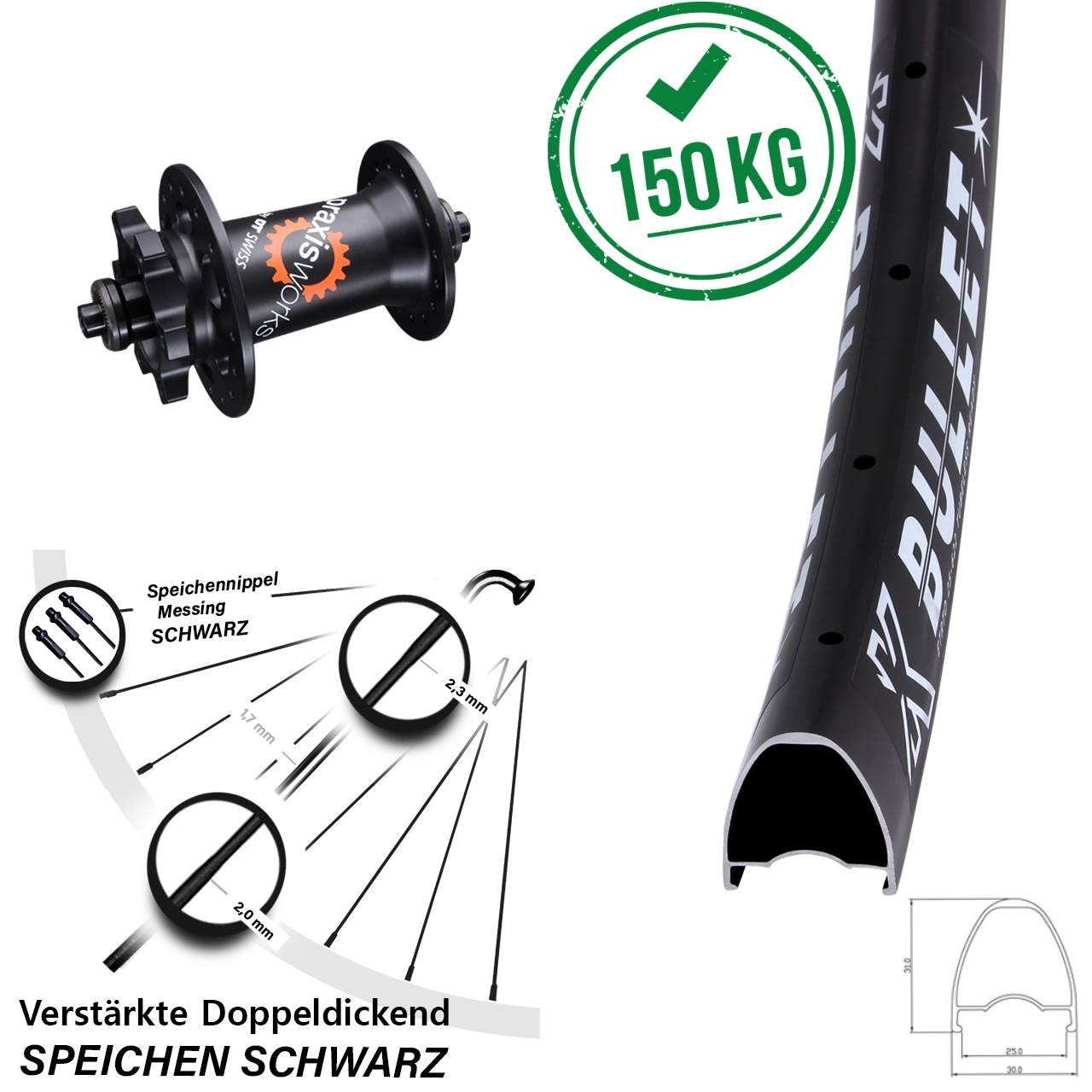28-29 Zoll KX Bullet DT Swiss 350 Disc Laufrad für Schnellspanner