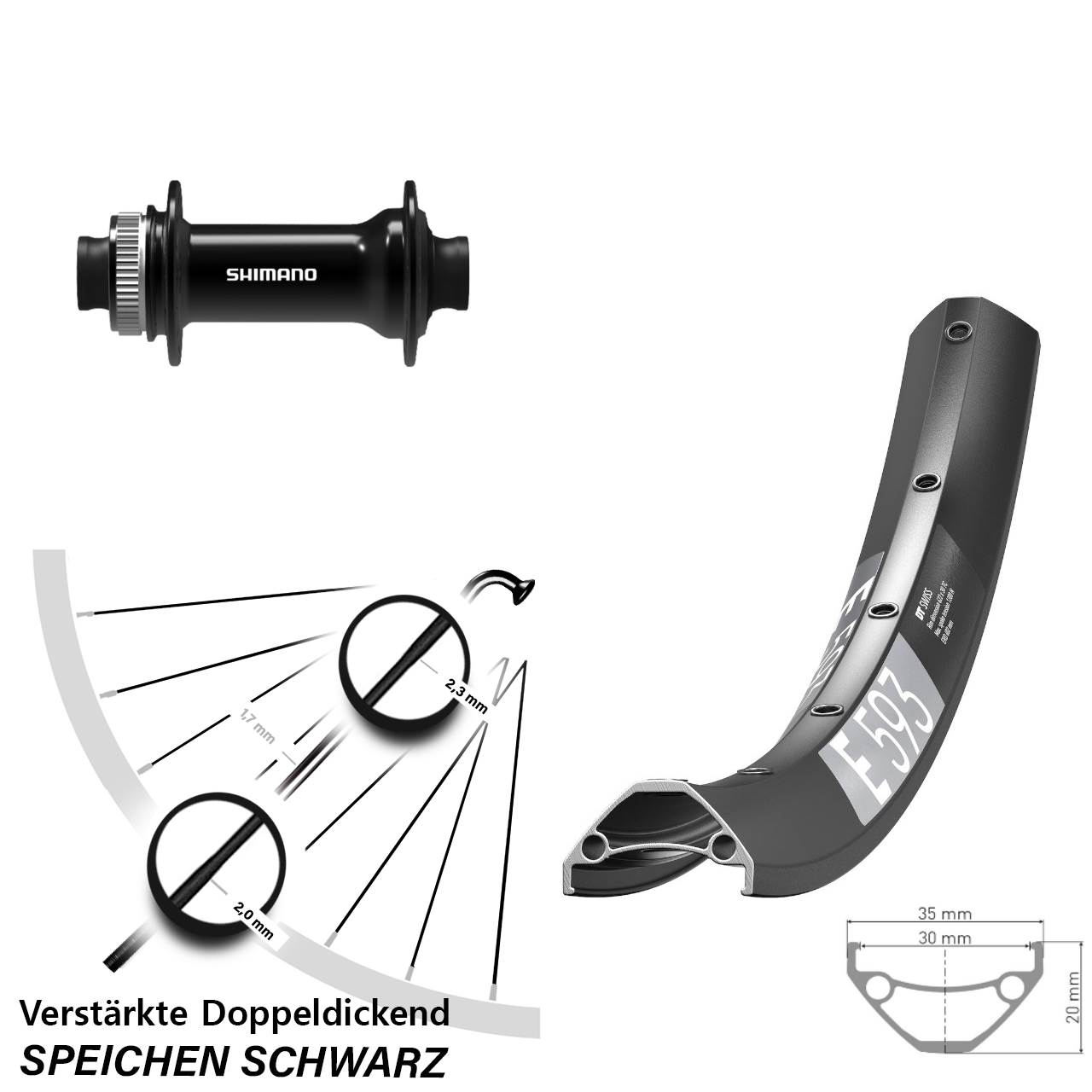 Disc Vorderrad 29 Zoll DT Swiss E 593 Shimano HB-TC500 15x100
