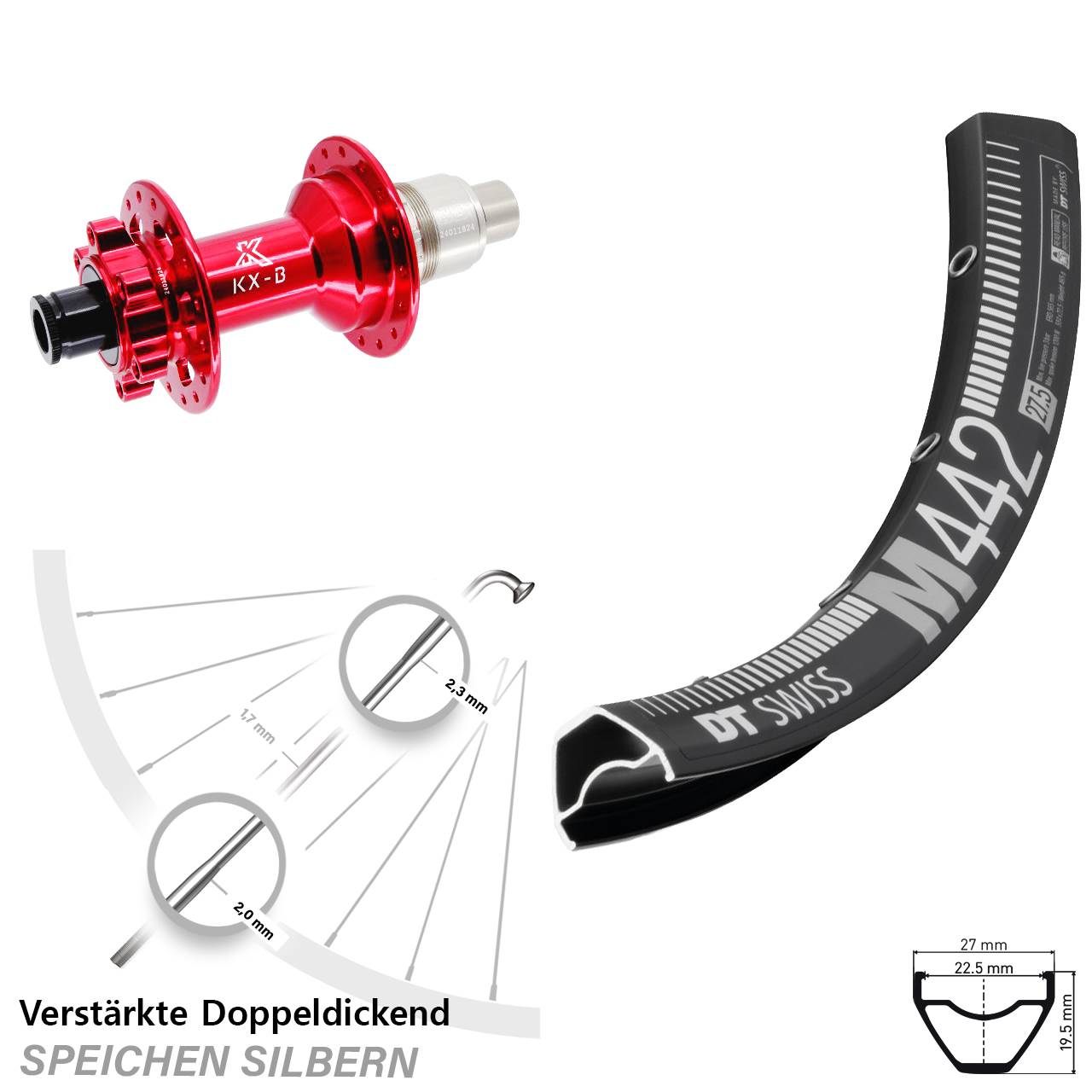 29 Zoll DT Swiss M442 KX-B rot Disc Laufrad 12x148 SRAM XD