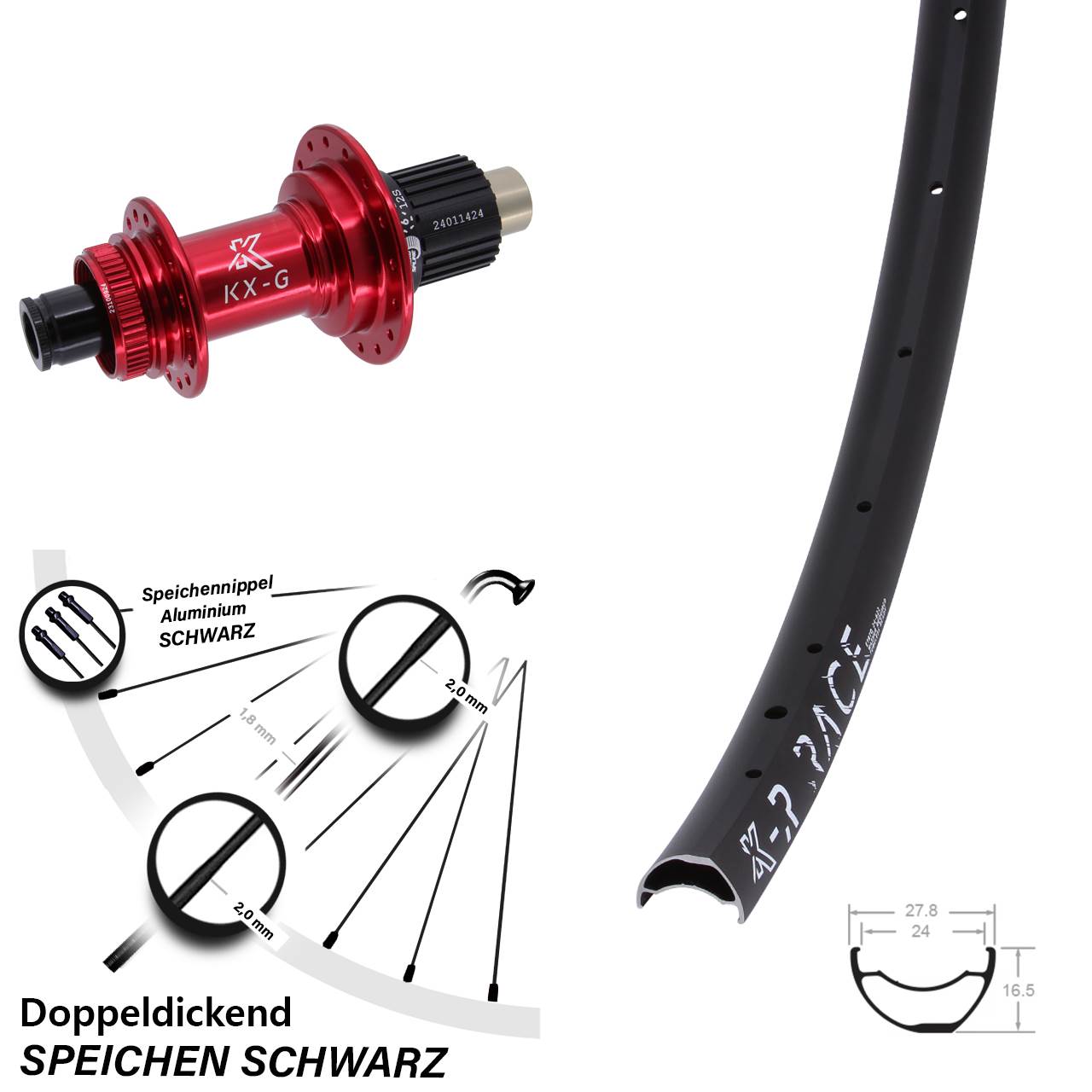 28 Zoll Hinterrad R Race KX-G rot Micro Spline 12x142