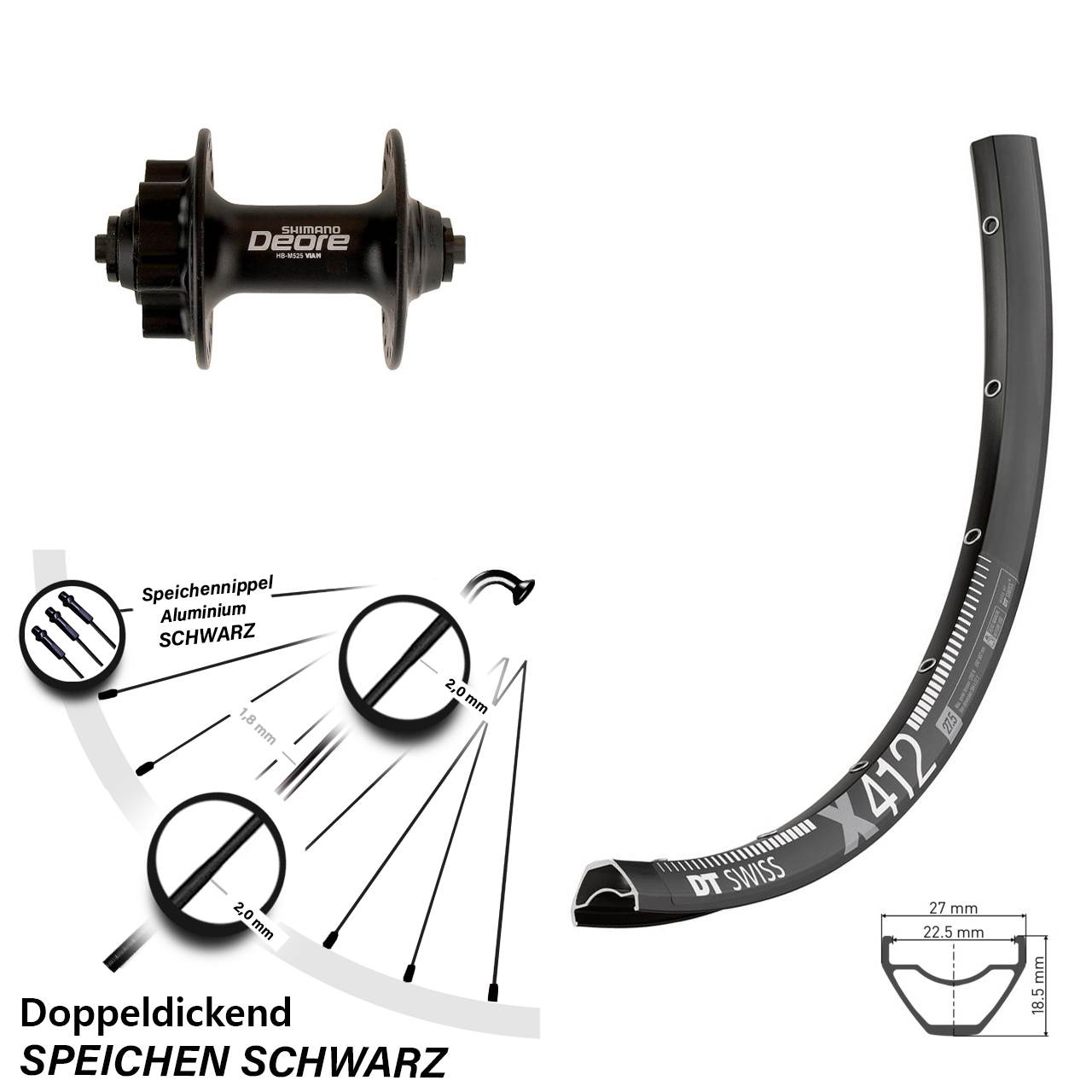 29 Zoll DT Swiss X412 Shimano Deore 6-Loch Vorderrad QR