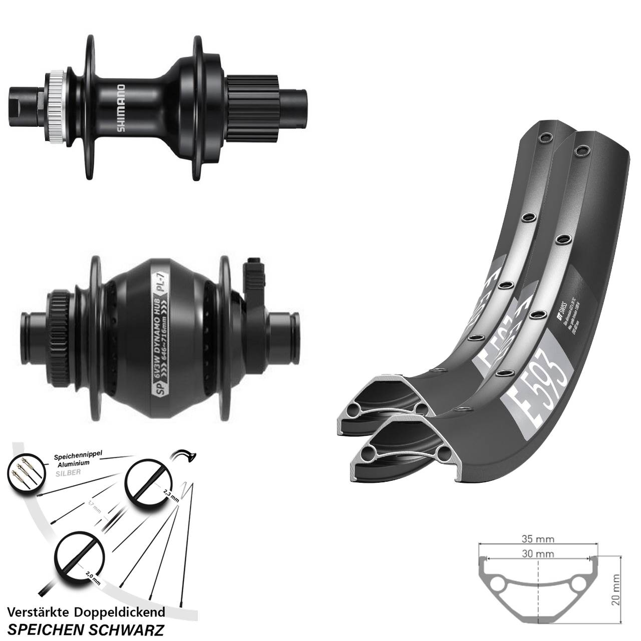 DT Swiss E593 Shimano FH-MT510 SP PL-7 27,5 Zoll Disc Laufradsatz 12x100/142 Micro Spiline