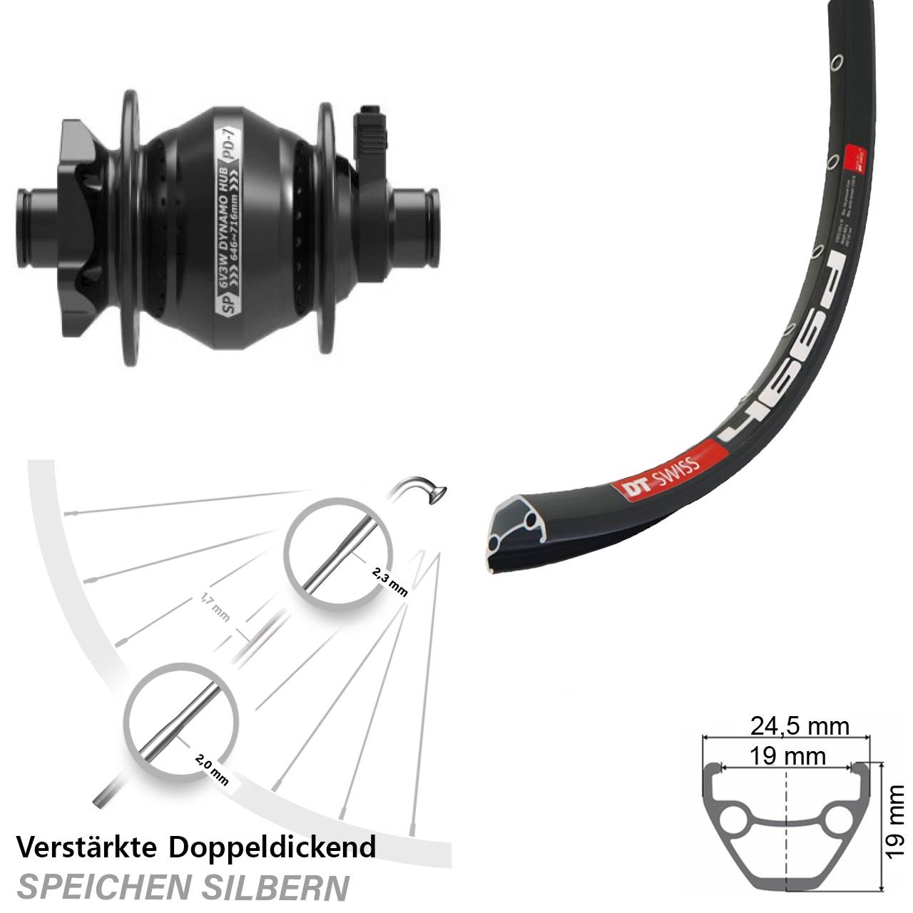 DT Swiss 466 SP PD-7 28 Zoll Disc Vorderrad 12x100